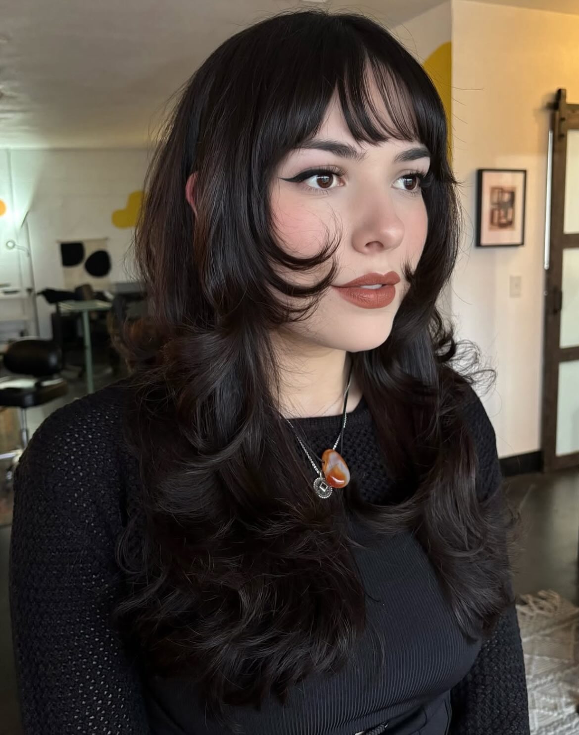 25 Witch Hairstyles 2026: Enchant Your Look 13 Dark Cherry Layered Cut With Wispy Bangs