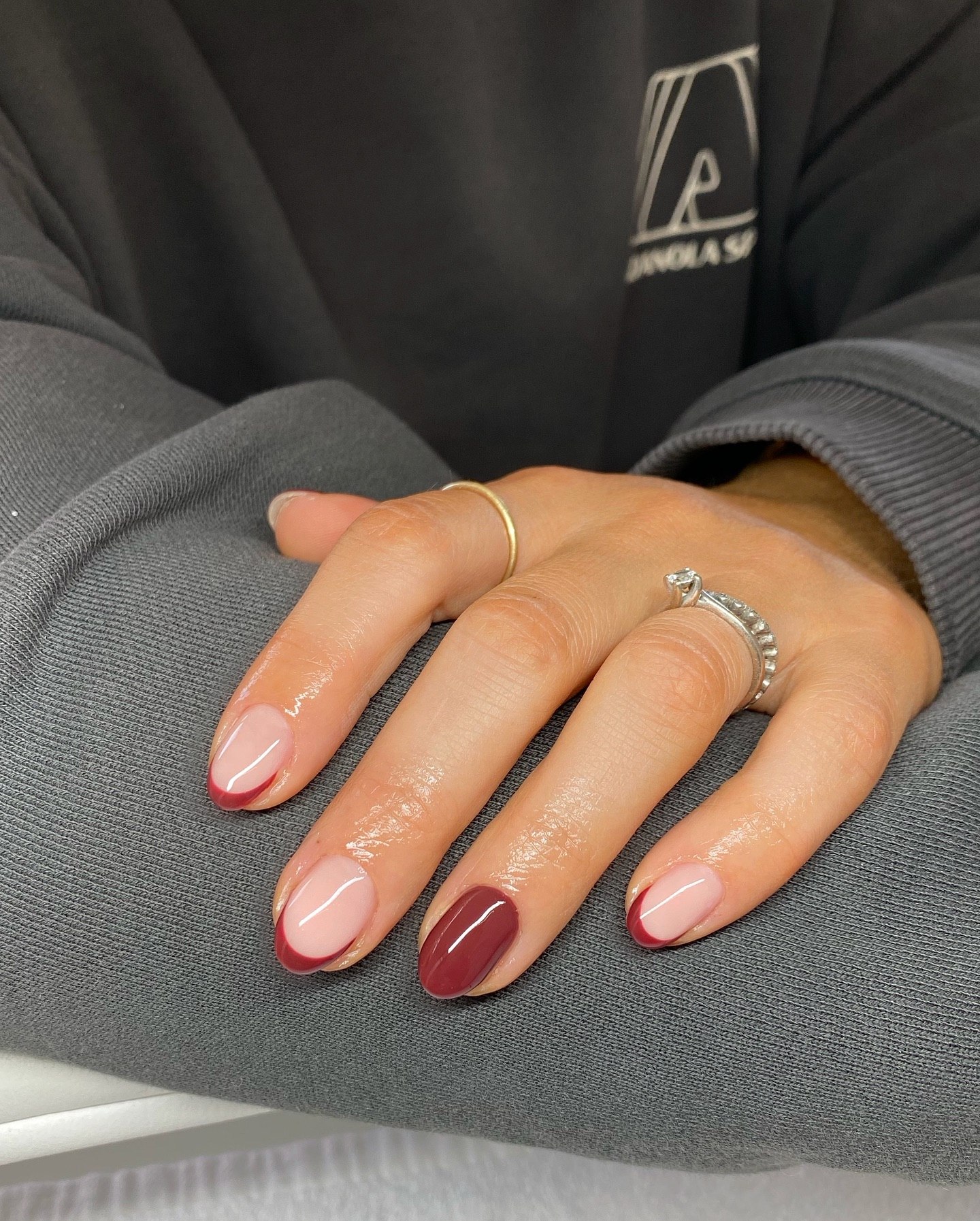 Deep Burgundy French Tip Almond Nails
