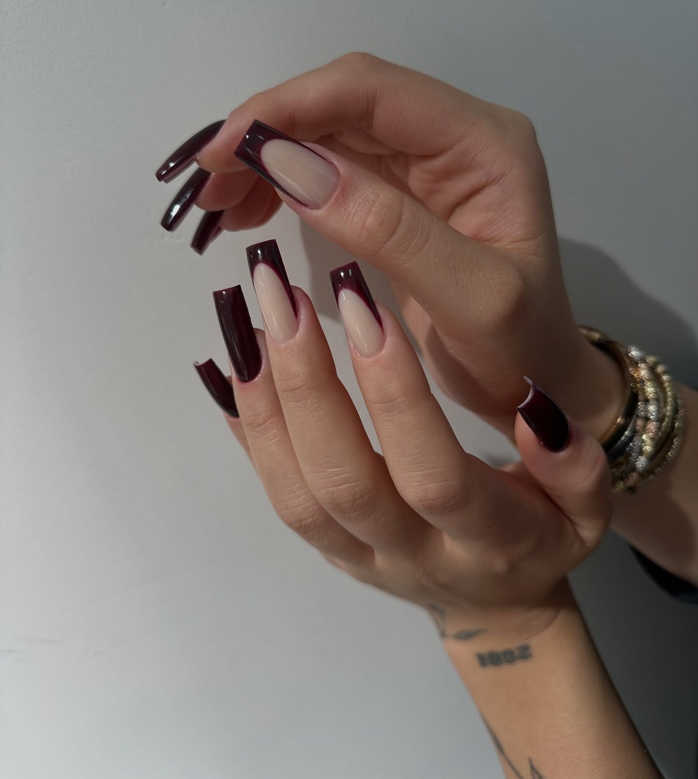 Deep Burgundy French Tip Square Nails