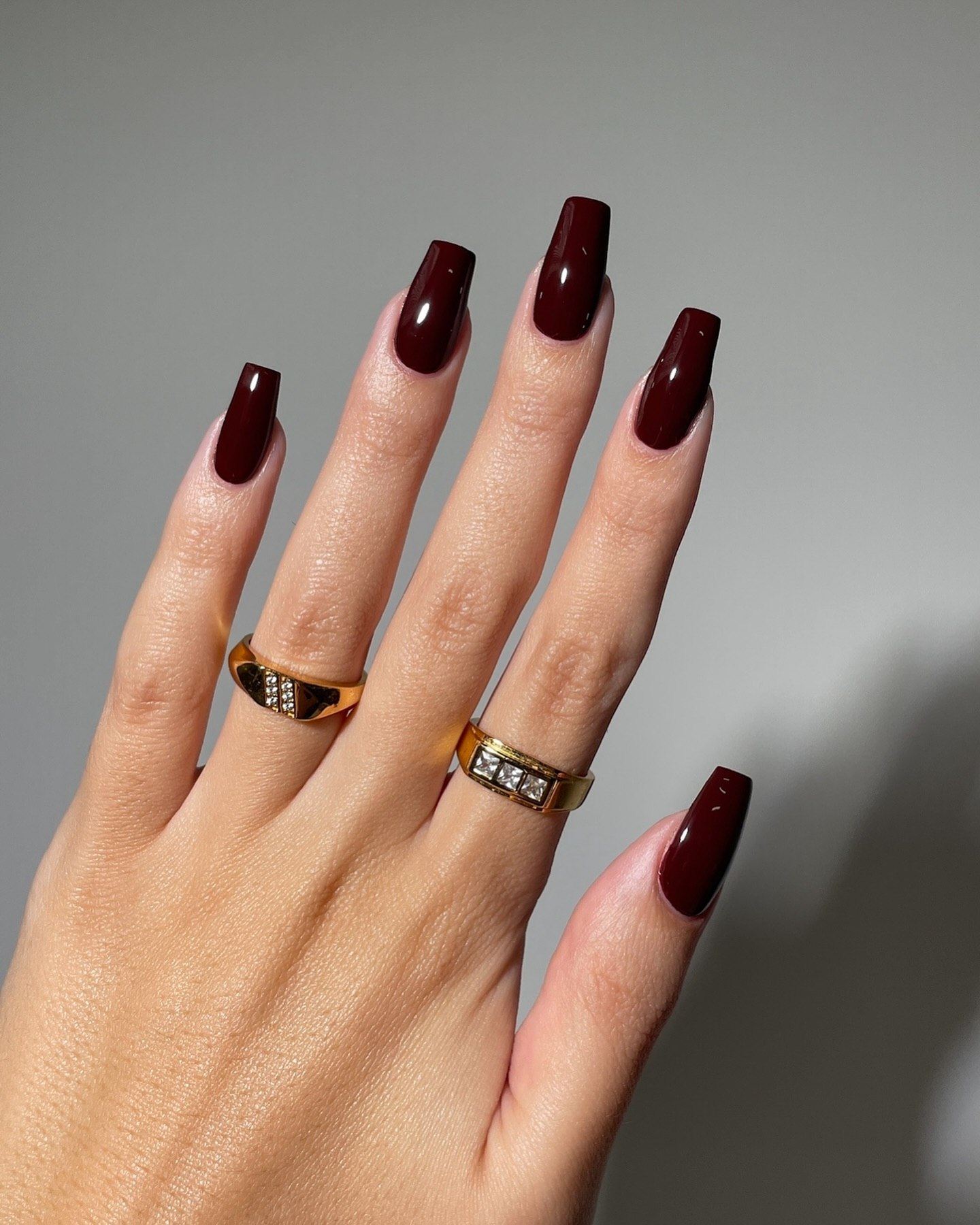 Deep Burgundy Glossy Coffin Nails