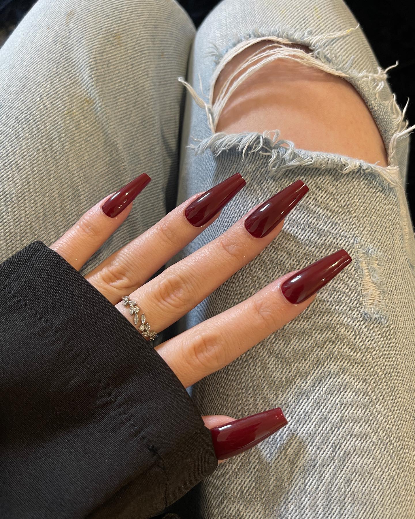 Deep Burgundy High Gloss Coffin Nails