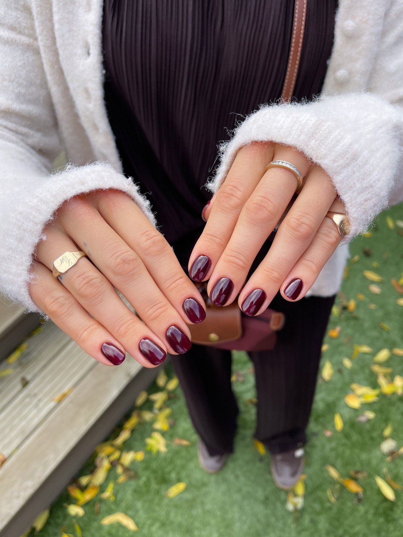 Deep Burgundy High Gloss Oval Nails