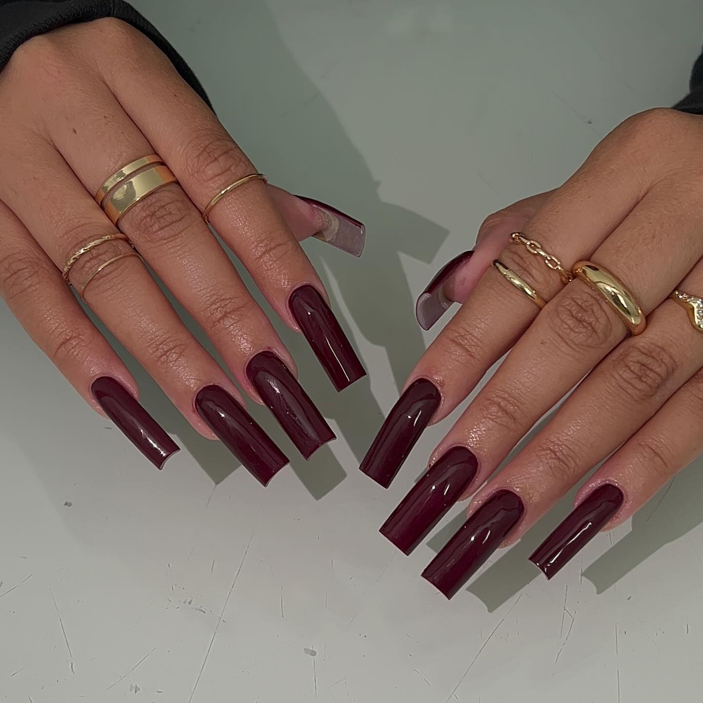 Deep Burgundy High Gloss Square Nails