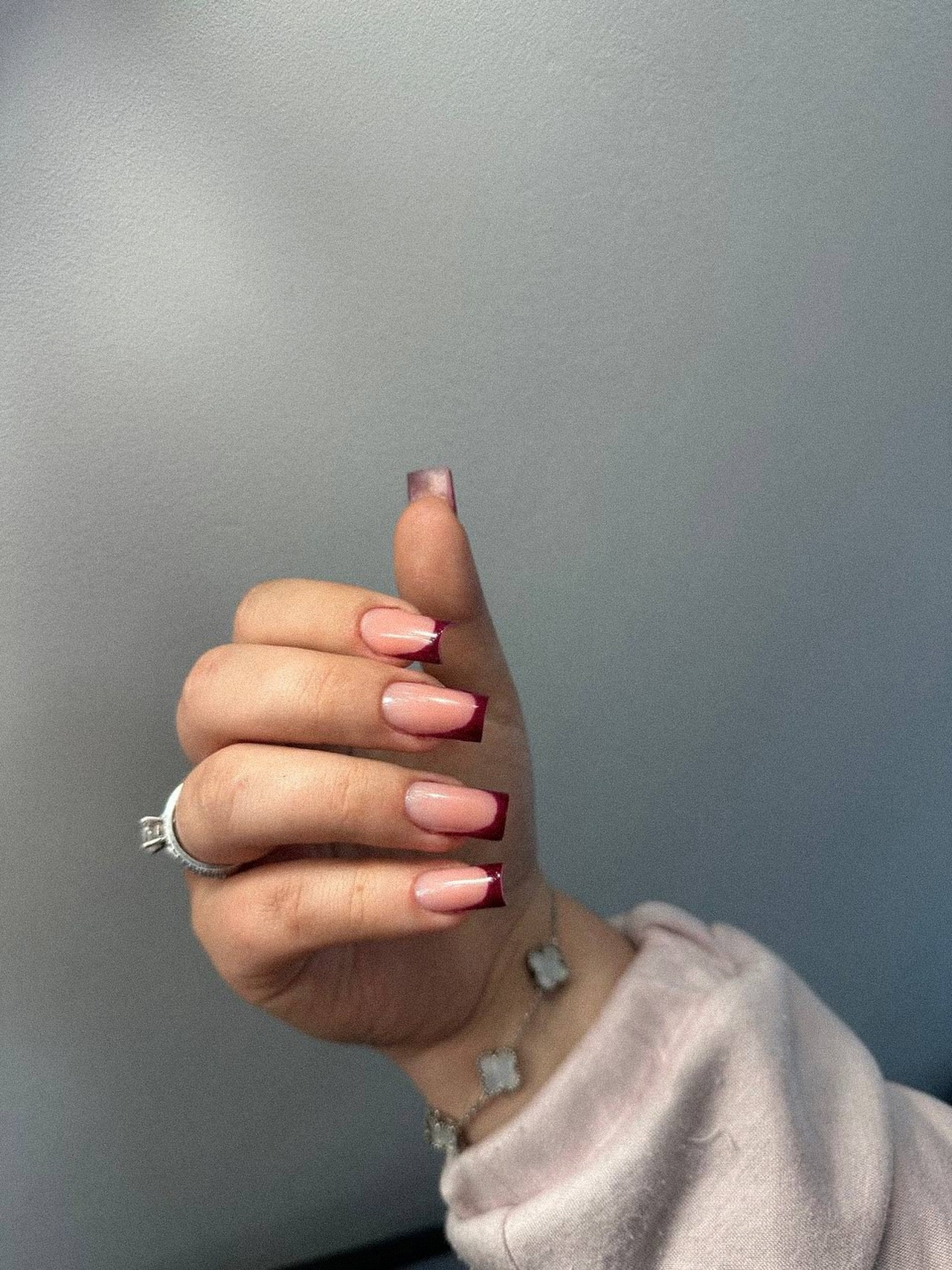 Deep Burgundy Modern French Square Nails
