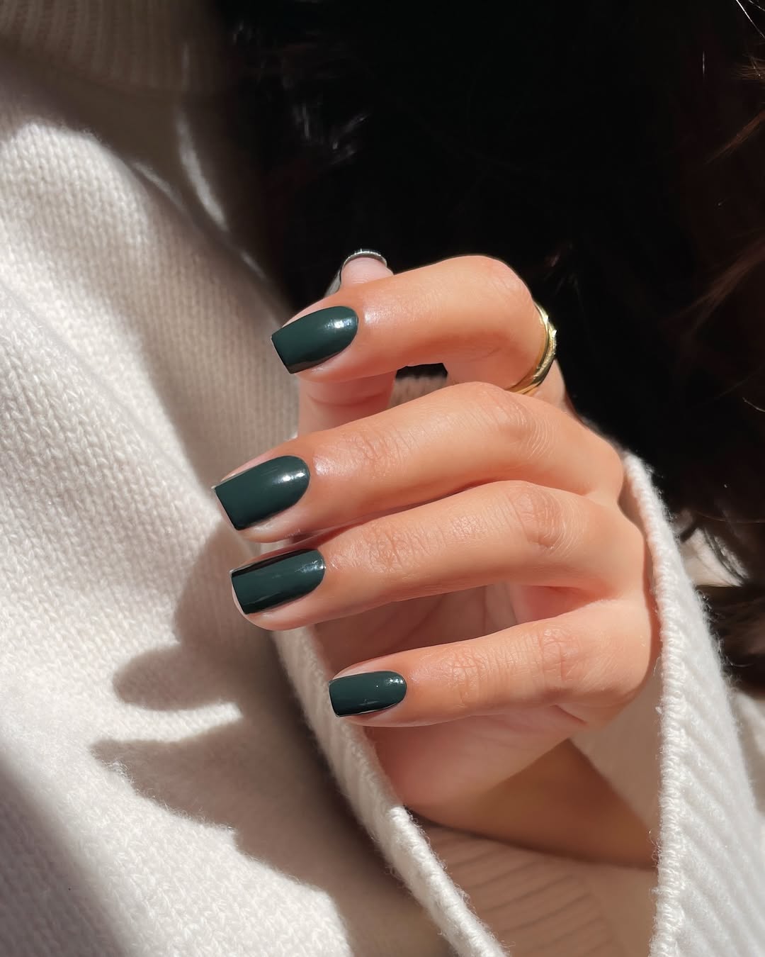 Deep Forest Green Glossy Square Nails