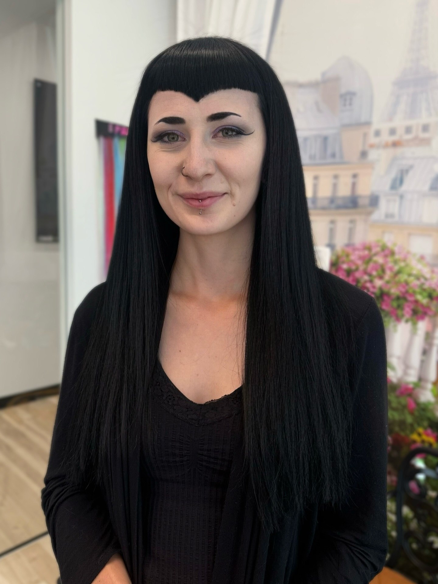 Dramatic Batwing Bangs Long Black Hair