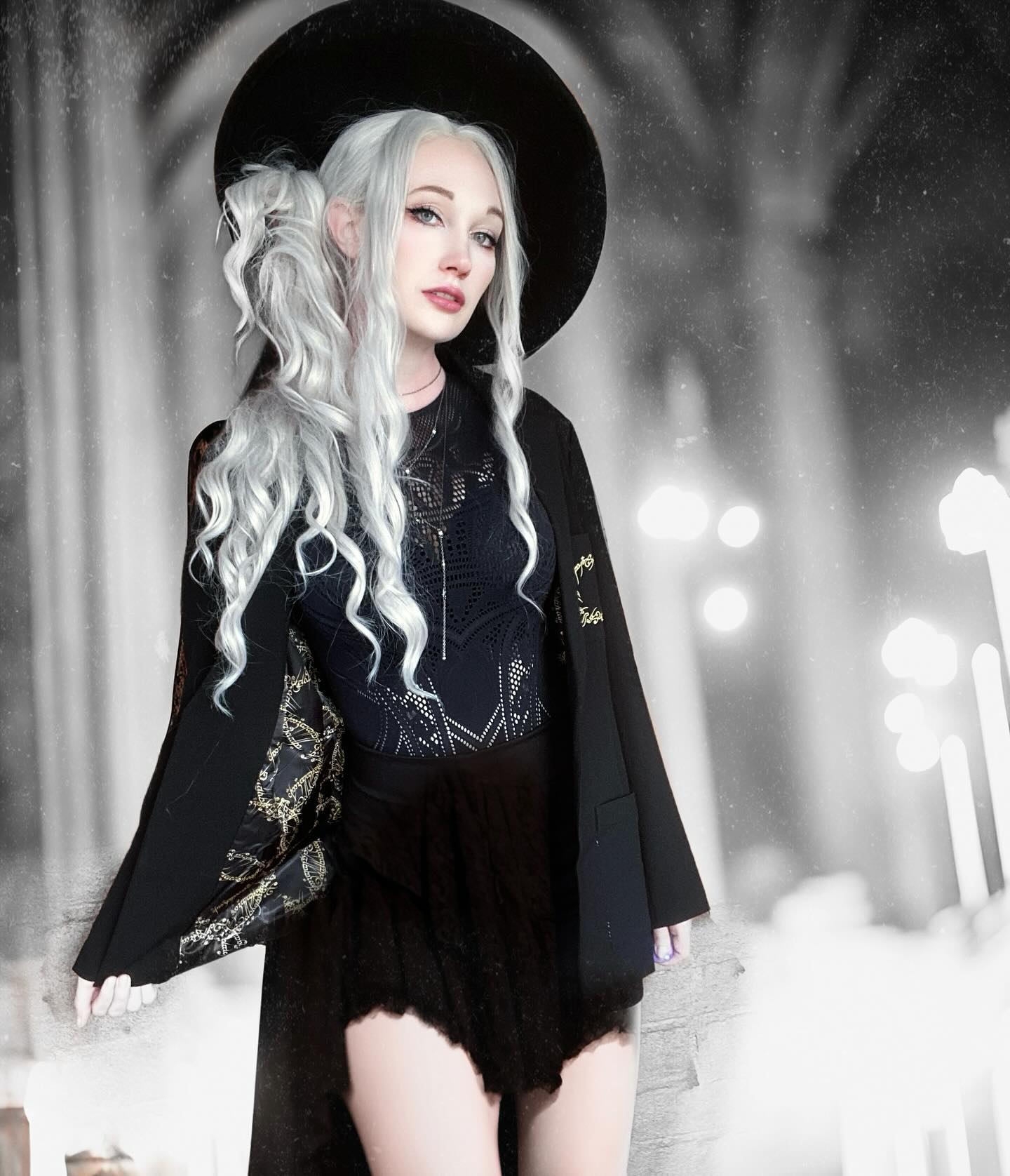 25 Witch Hairstyles 2026: Enchant Your Look 22 Edgy Black Lace Mini Dress With Dramatic Duster