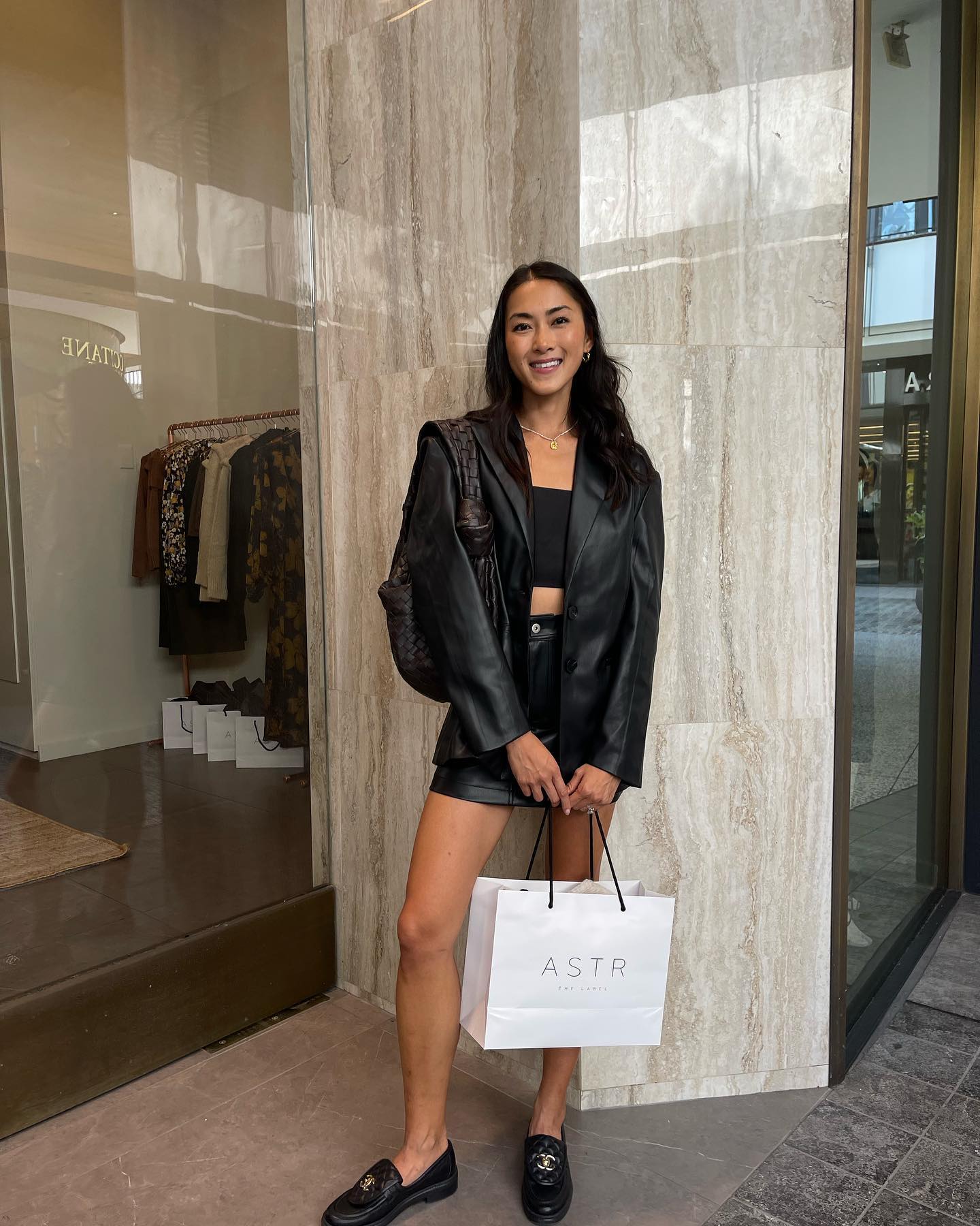 30 Transitional Fall Outfits You Need Now 14 Edgy Leather Blazer and Mini Skirt Transitional Outfit