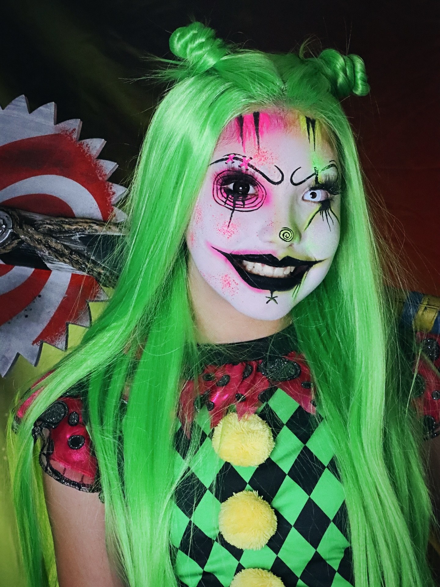 25 Wild Clown Hairstyles for 2026 You Need to See 14 Electric Lime Clown Pigtail Buns With Blunt Length
