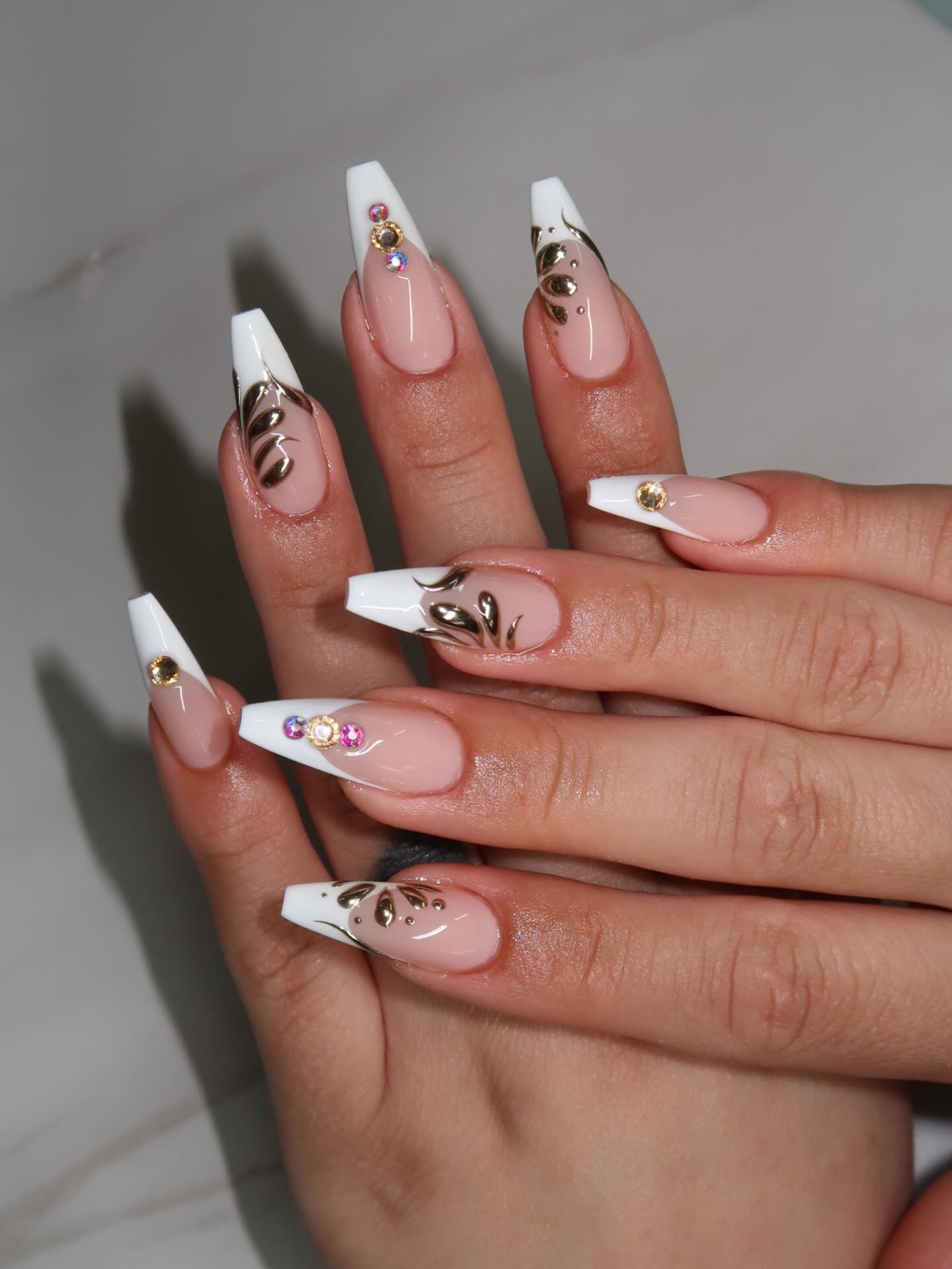 Elegant Gold Leaf French Coffin Nails