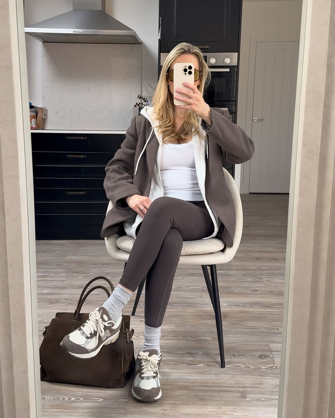 27 Leggings Outfits for 2026 You Need to See Now 9 Elevated Athleisure: Brown Blazer Over White Tank And Leggings