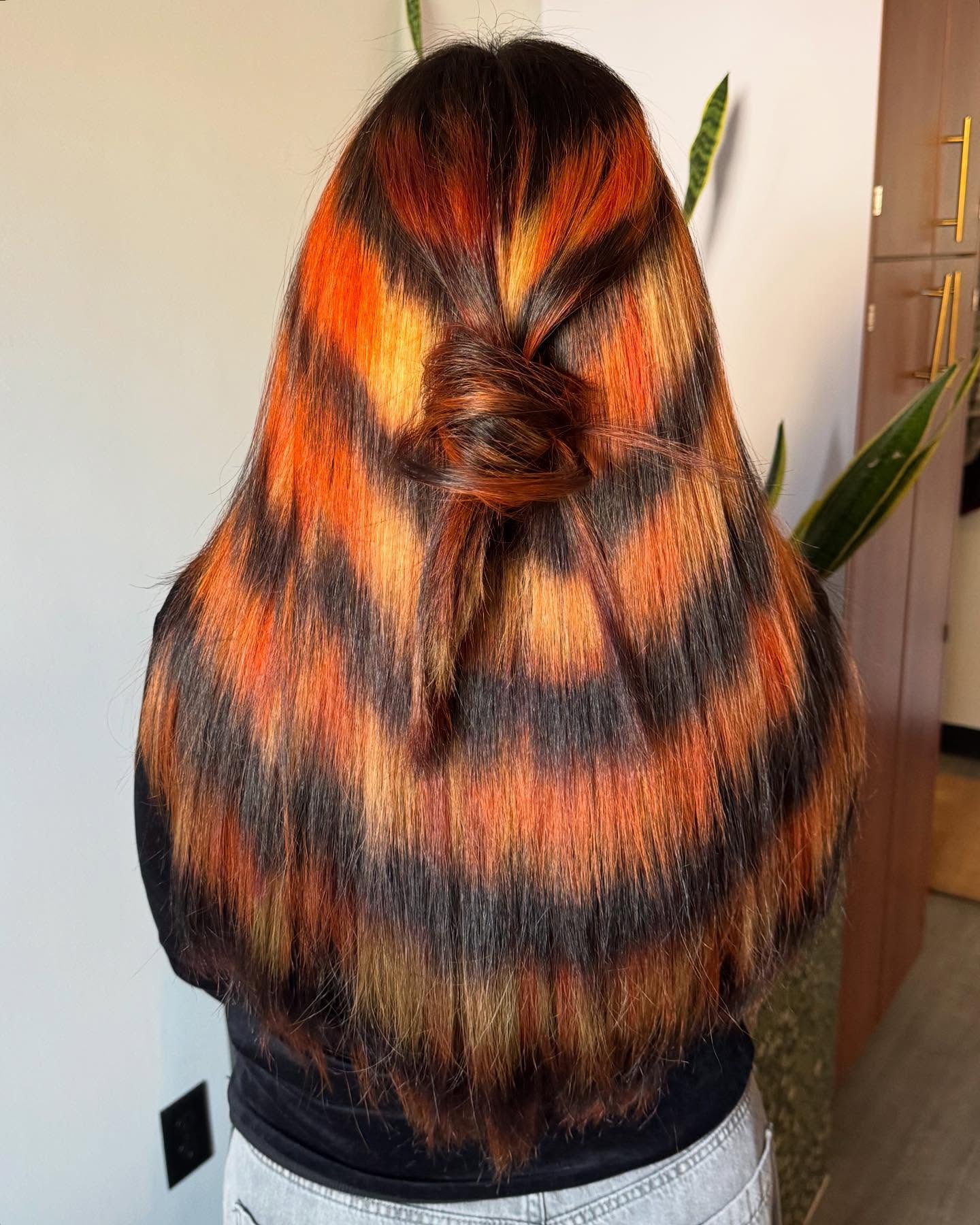29 Calico Hair Color Styles You Need to See for 2026 27 Fiery Orange & Black Leopard Print Hair