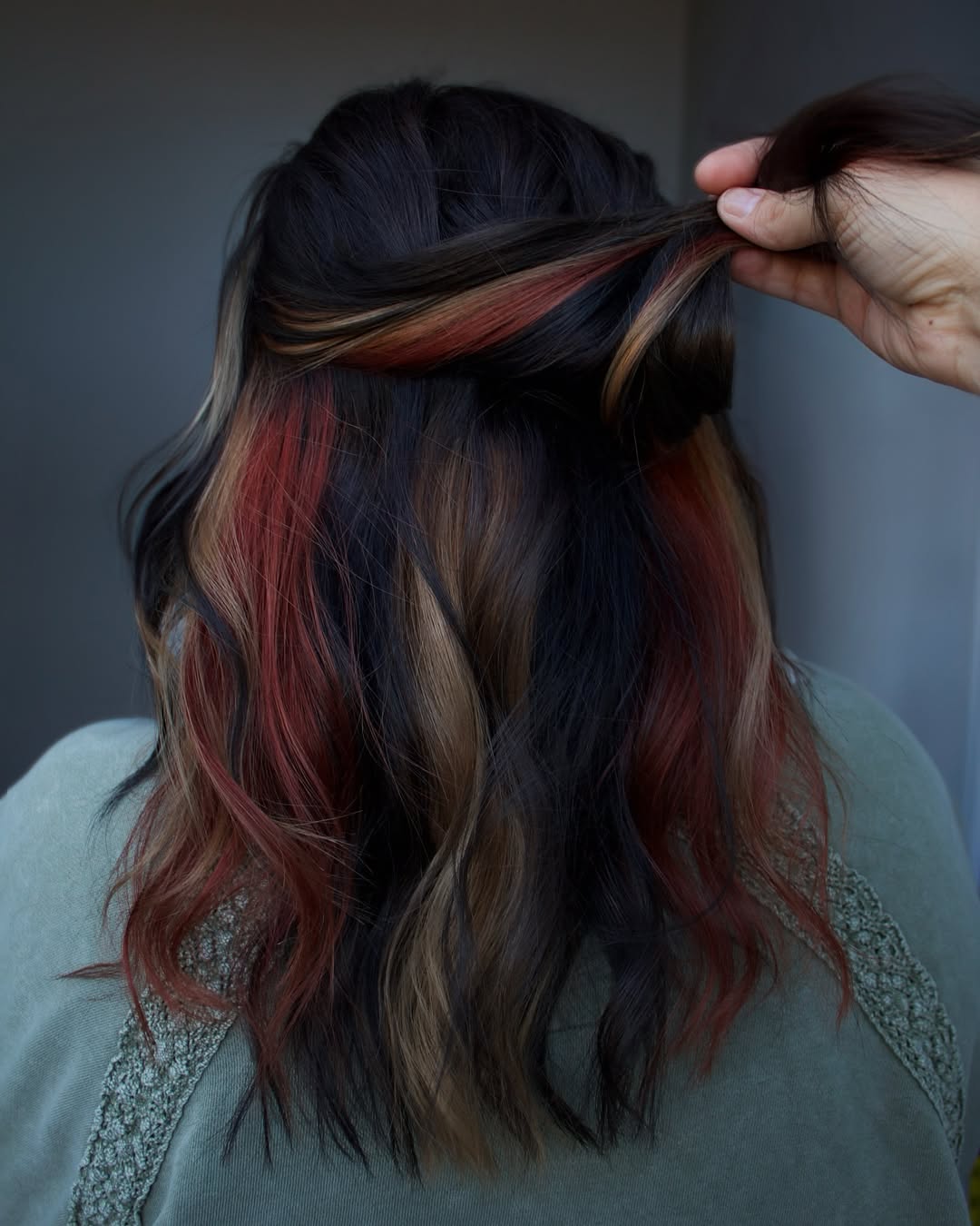 29 Calico Hair Color Styles You Need to See for 2026 10 Fiery Peekaboo Streaks With Warm Blonde Highlights