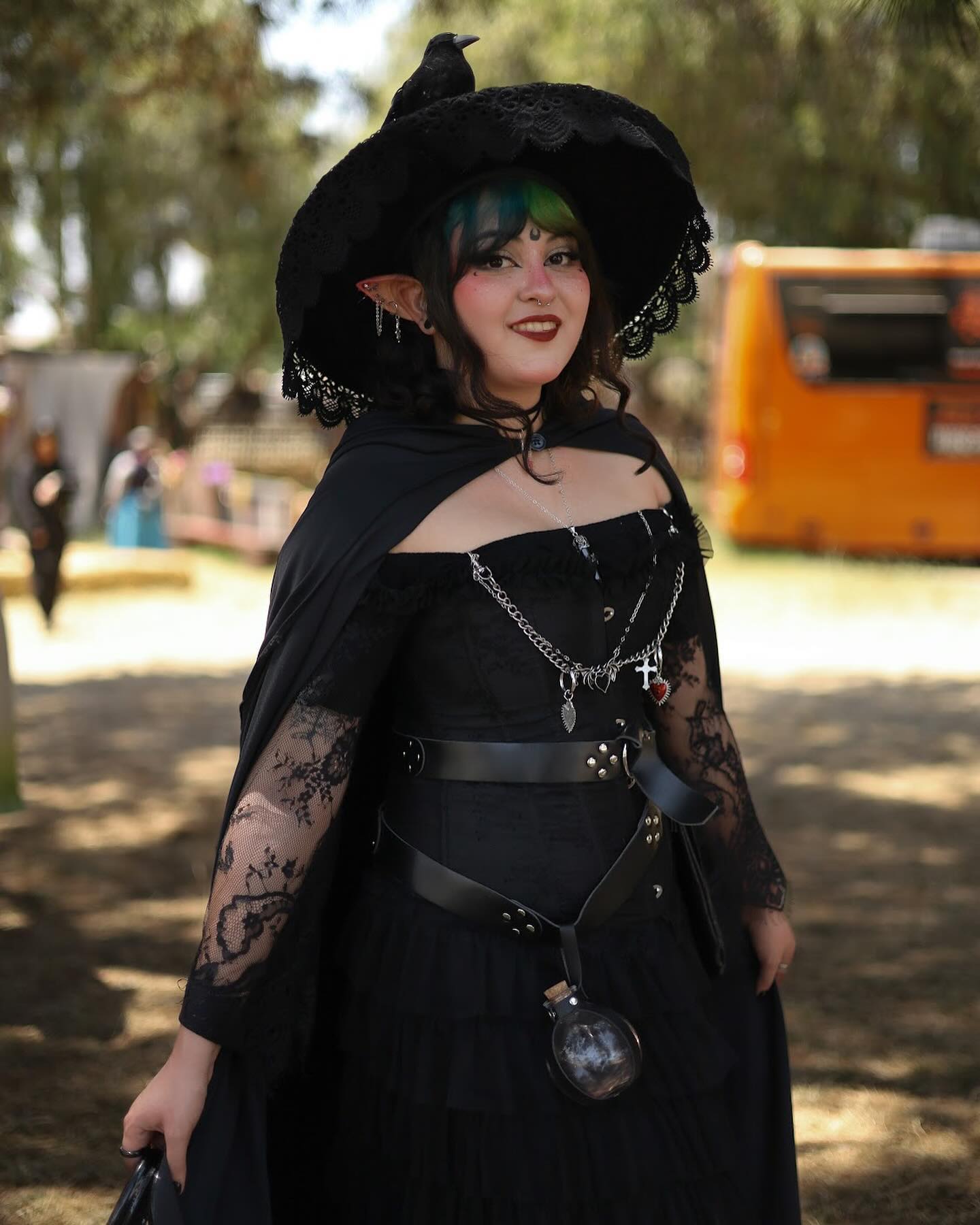25 Witch Hairstyles 2026: Enchant Your Look 16 Gothic Lace & Corset Witchy Ensemble With Cauldron Bag