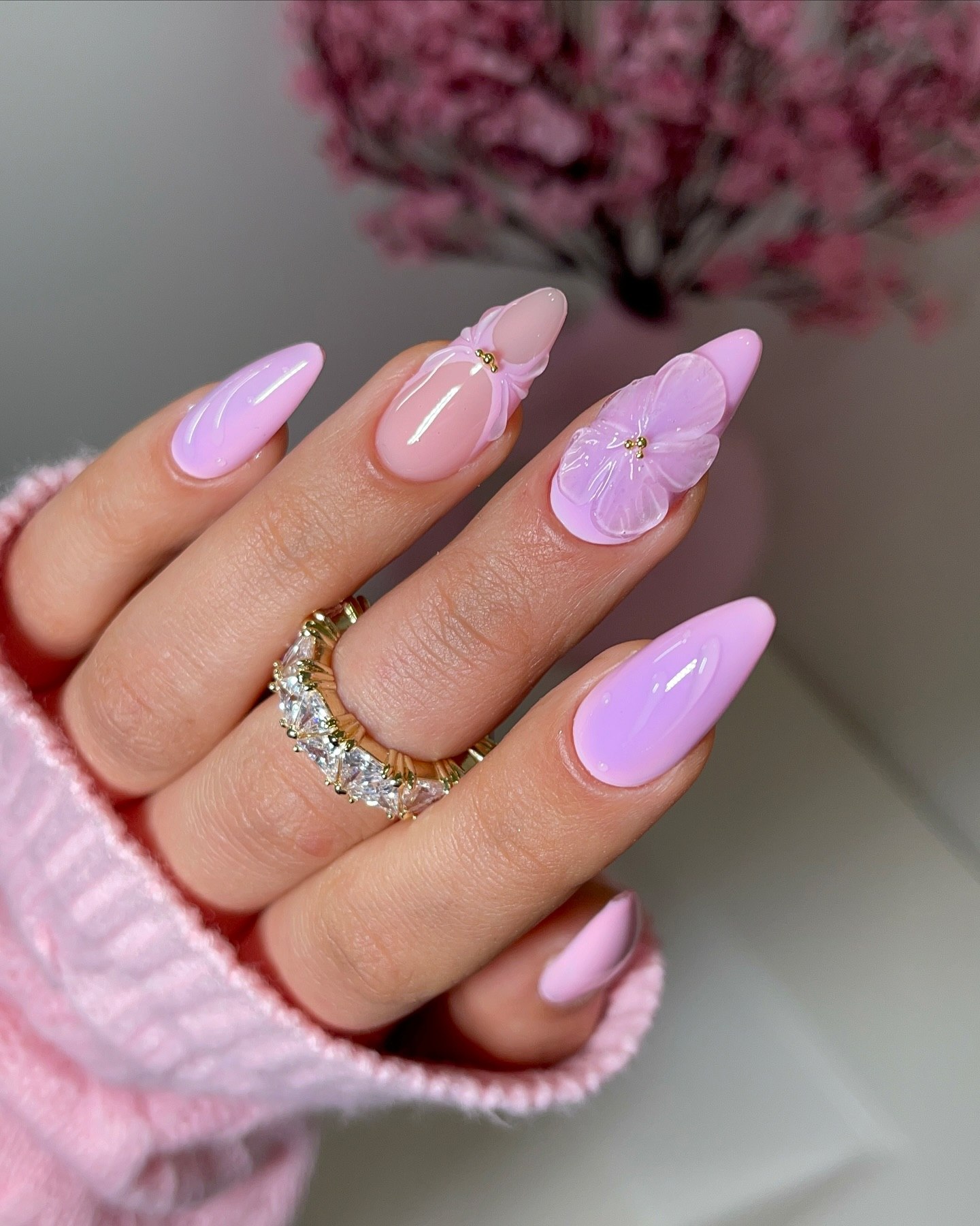 Lavender Pink Aura French with Floral 3D Charms