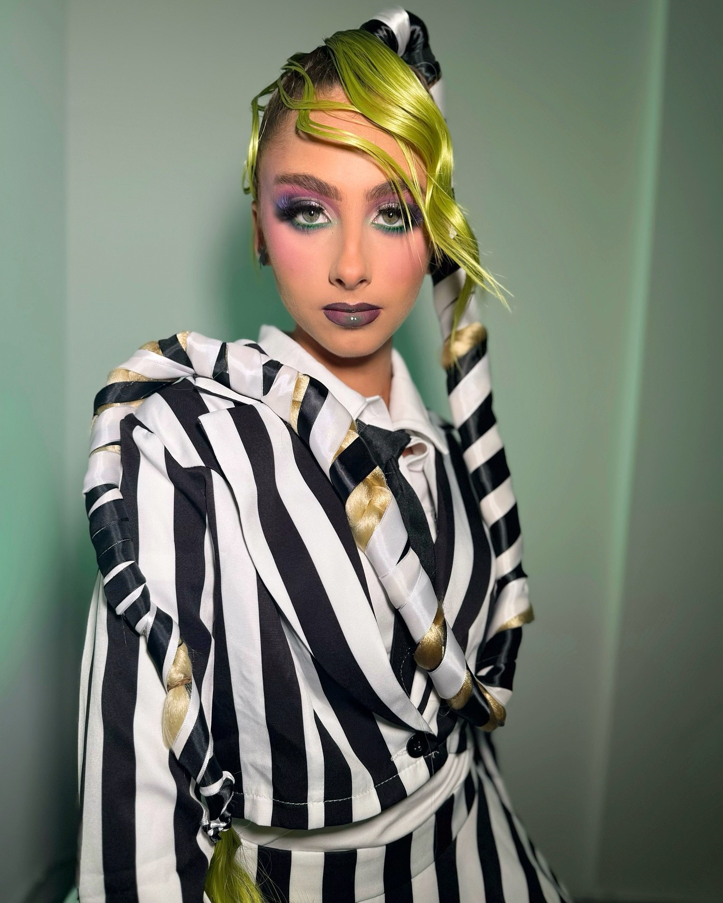 25 Spooktacular Halloween Hairstyles You Need to Try in 2026 13 Lydia Deetz Inspired Lime Green Braided Hairstyle