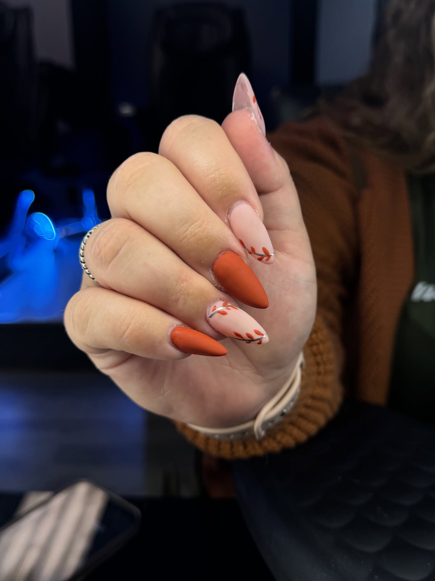 25 Fall Nail Ideas You Need to Try in 2026 20 Matte Burnt Orange Almond Fall Leaves Nails