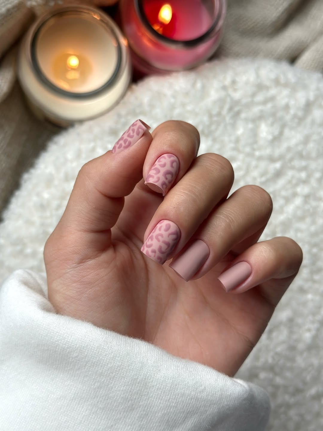 Matte Pastel Leopard Print Square Nails