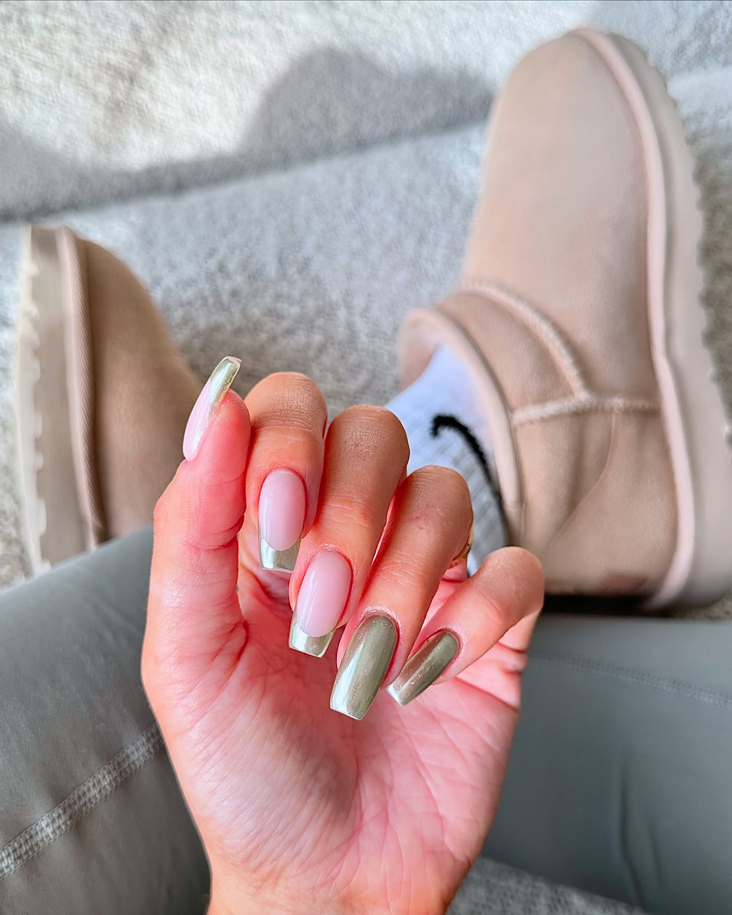 Milky Pink French Chrome Square Nails