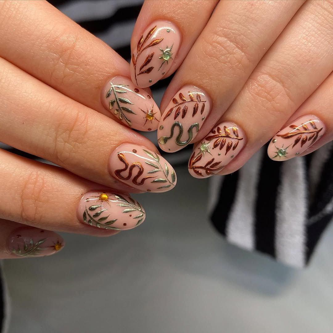 27 September Nails 2026 Trends You Must See 23 Mystical Snake And Leaf Aura Nail Art