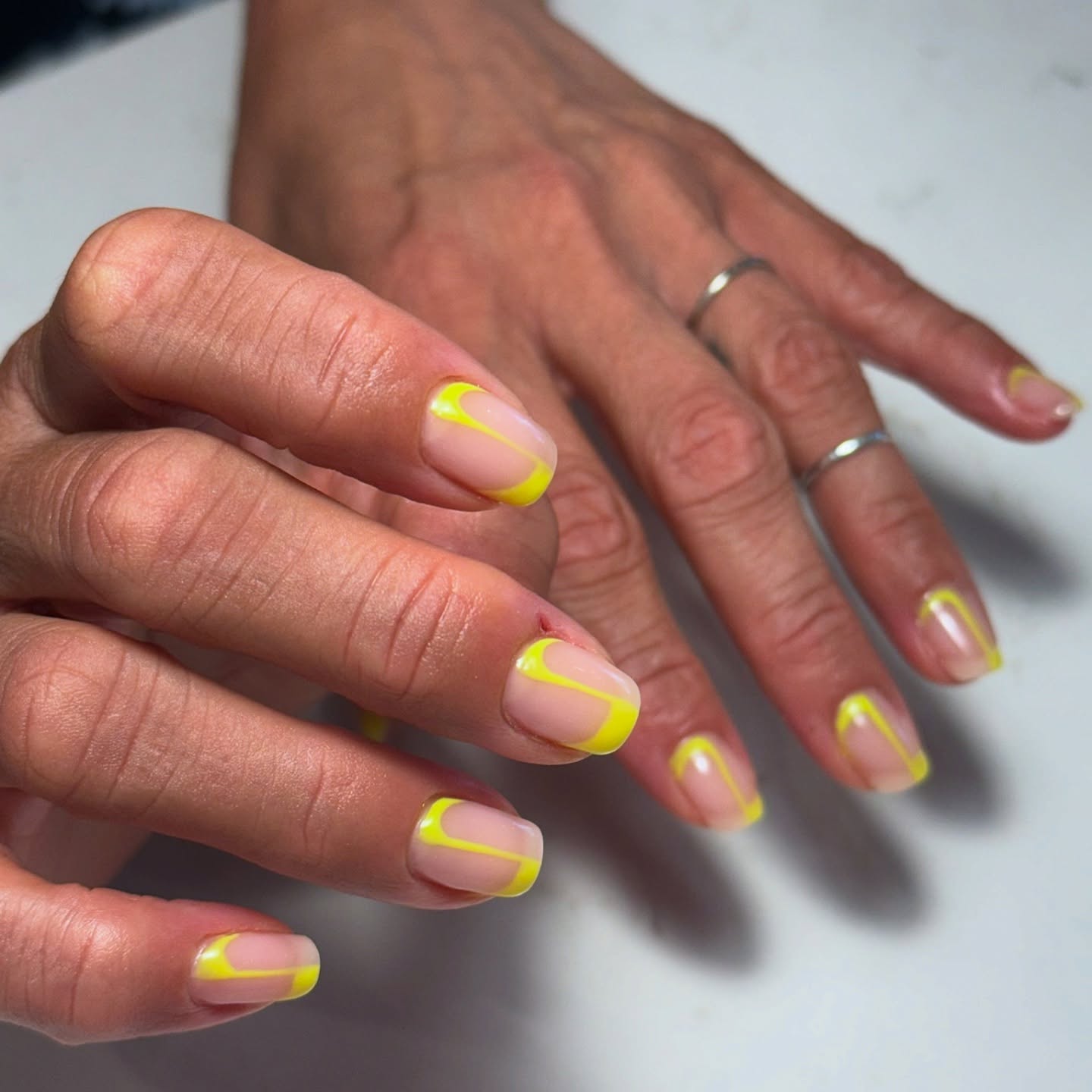 Neon Yellow Outline French Square Nails