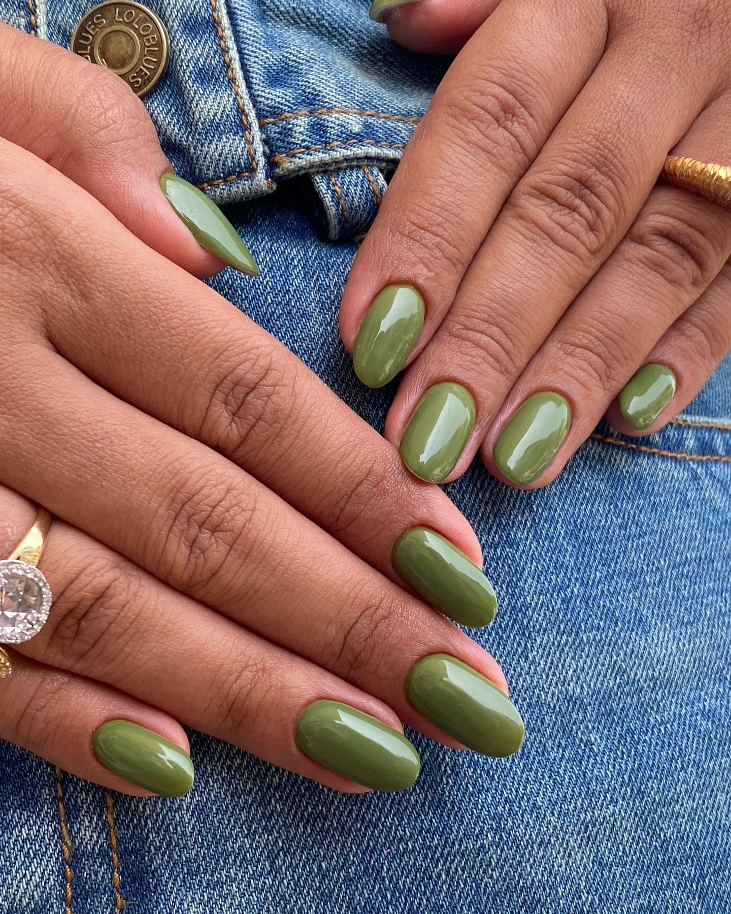 Olive Green Oval Glossy Nails