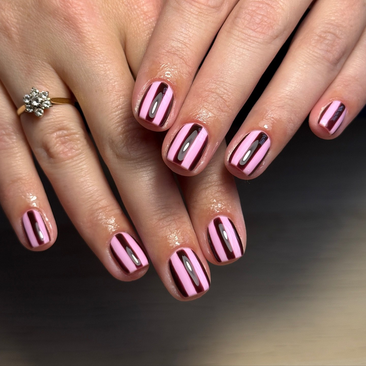 27 September Nails 2026 Trends You Must See 25 Pink and Burgundy Stripe Chic Short Nails