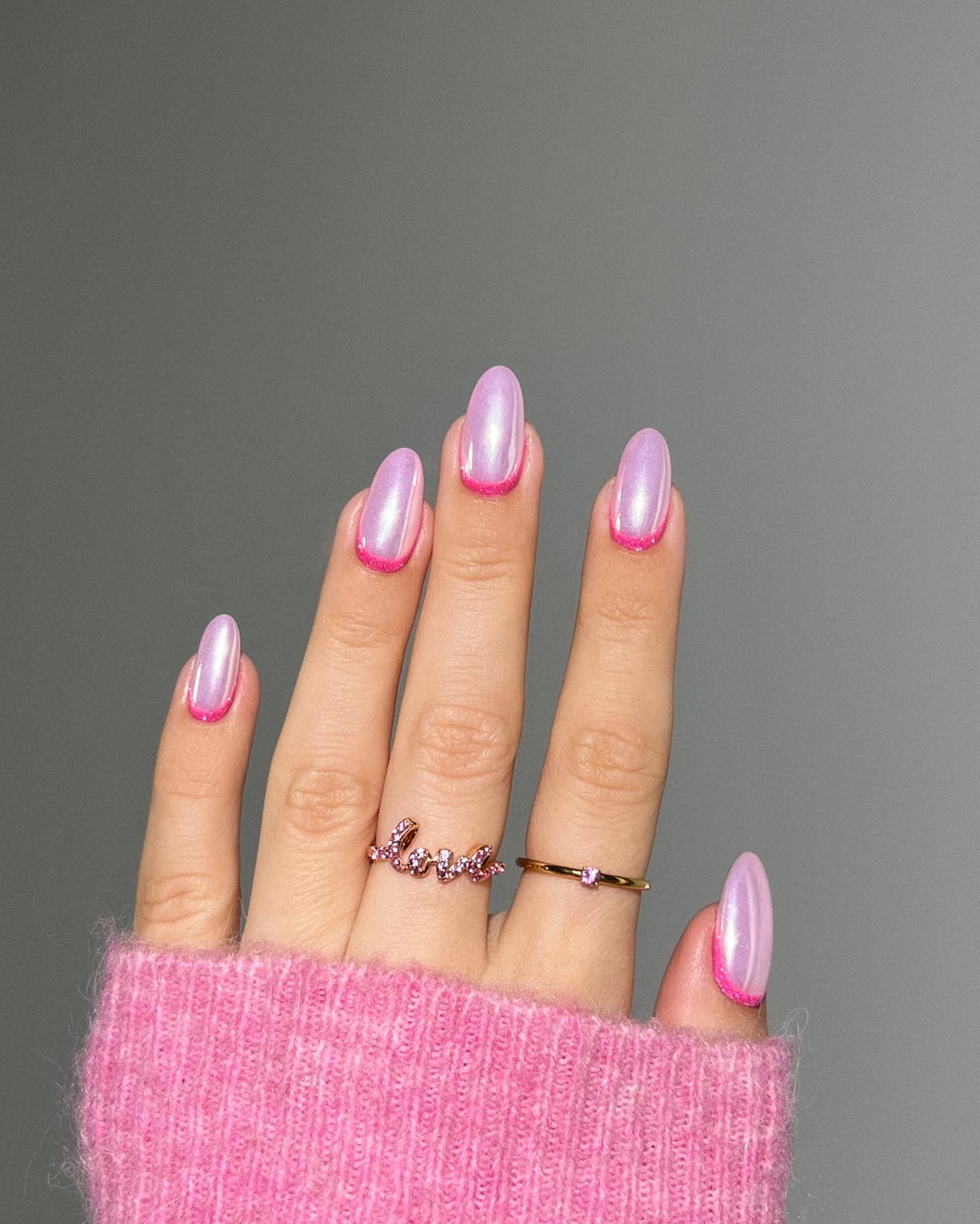 Pink Aura Pearlescent French Tip Nails