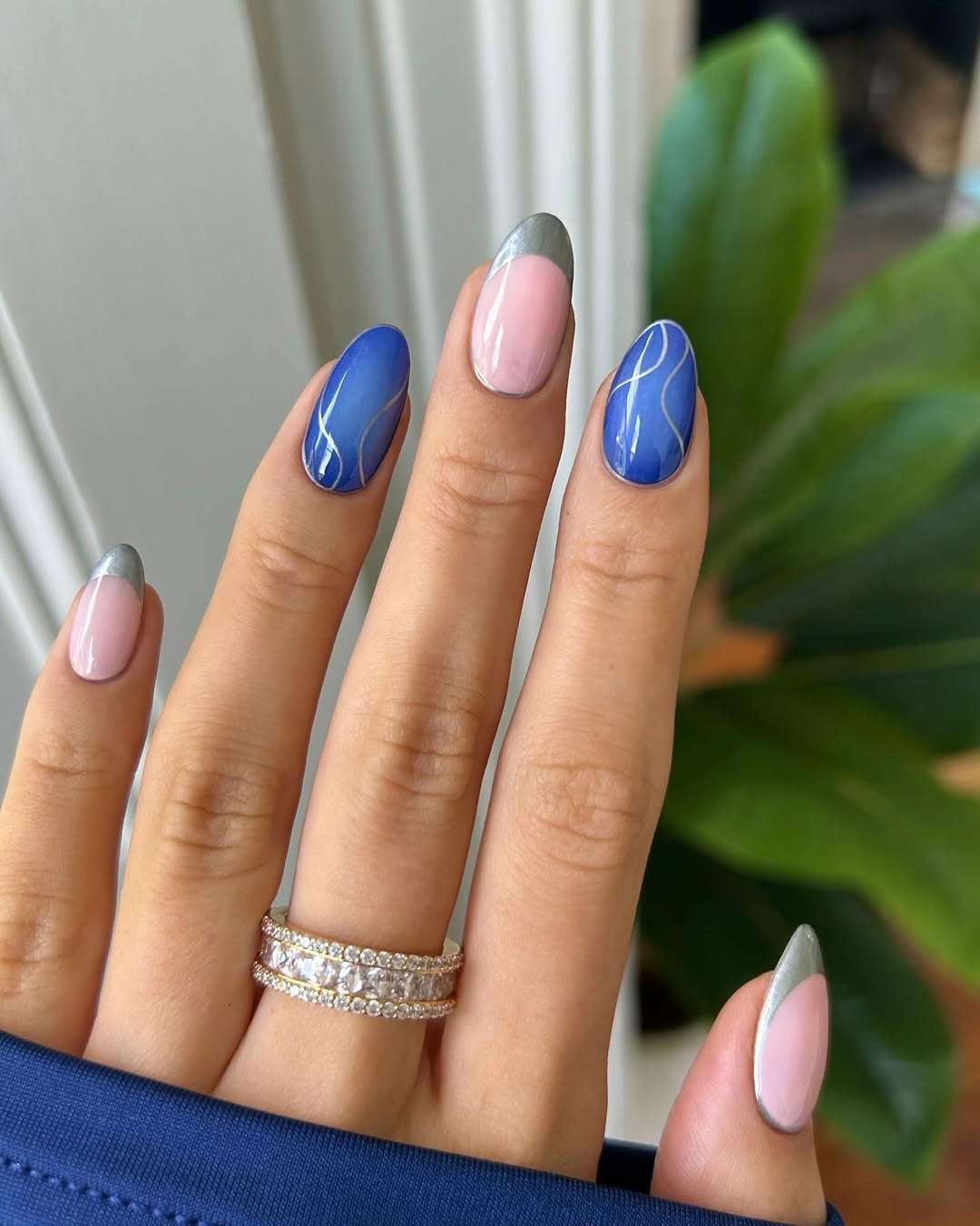 27 September Nails 2026 Trends You Must See 13 Pink Blue Silver Swirl Almond French Nails