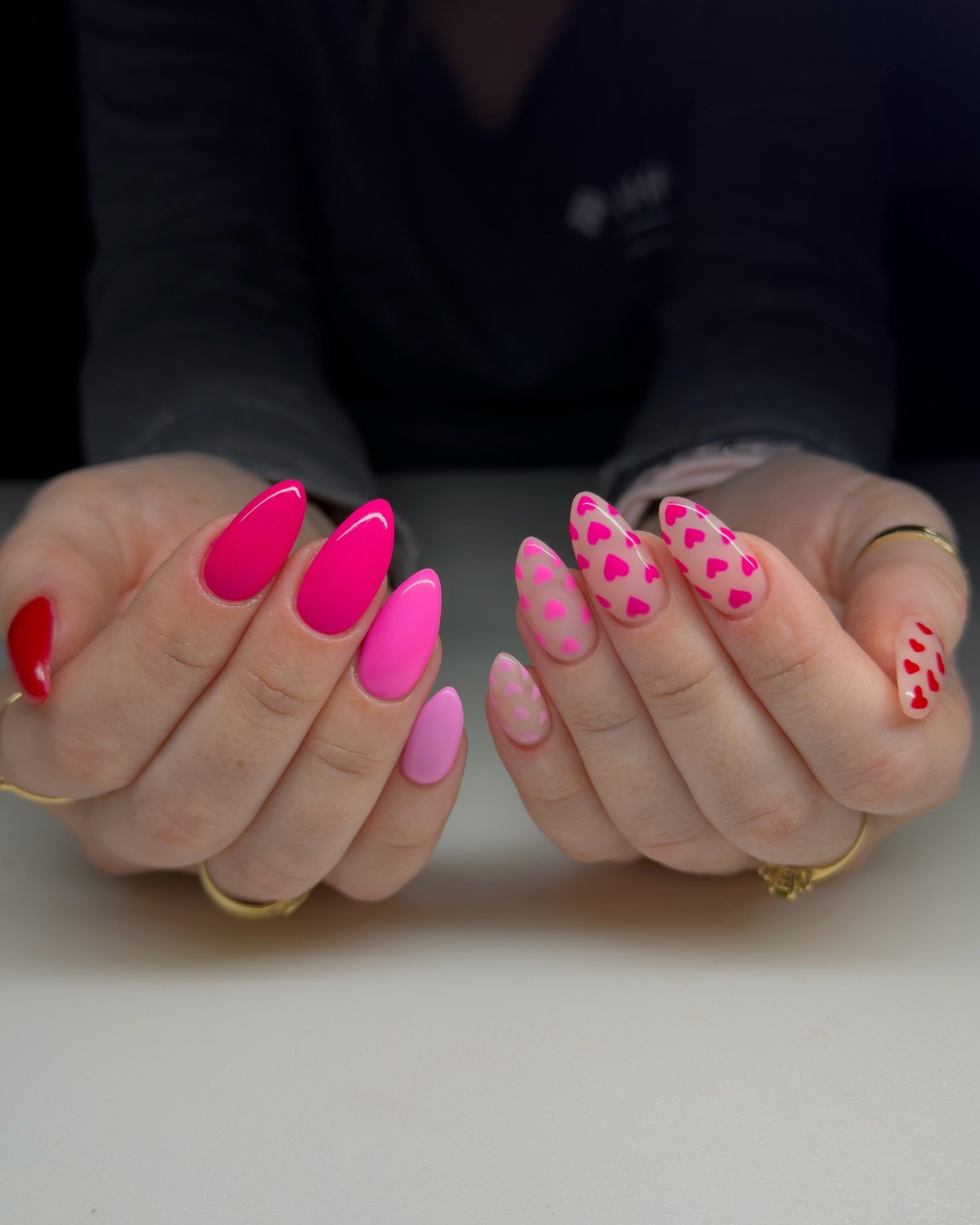 Pink Heart Accent Gel Almond Nails