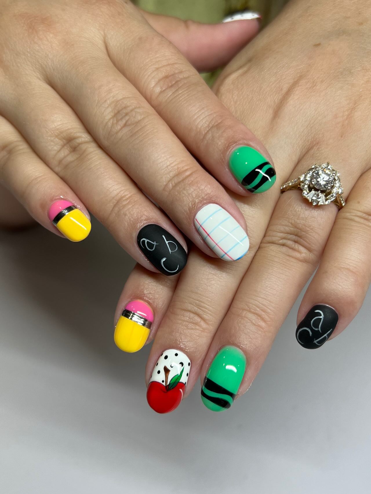 25 Back to School Nail Ideas for 2026 23 Playful Pencils Rainbow Apple School Nails
