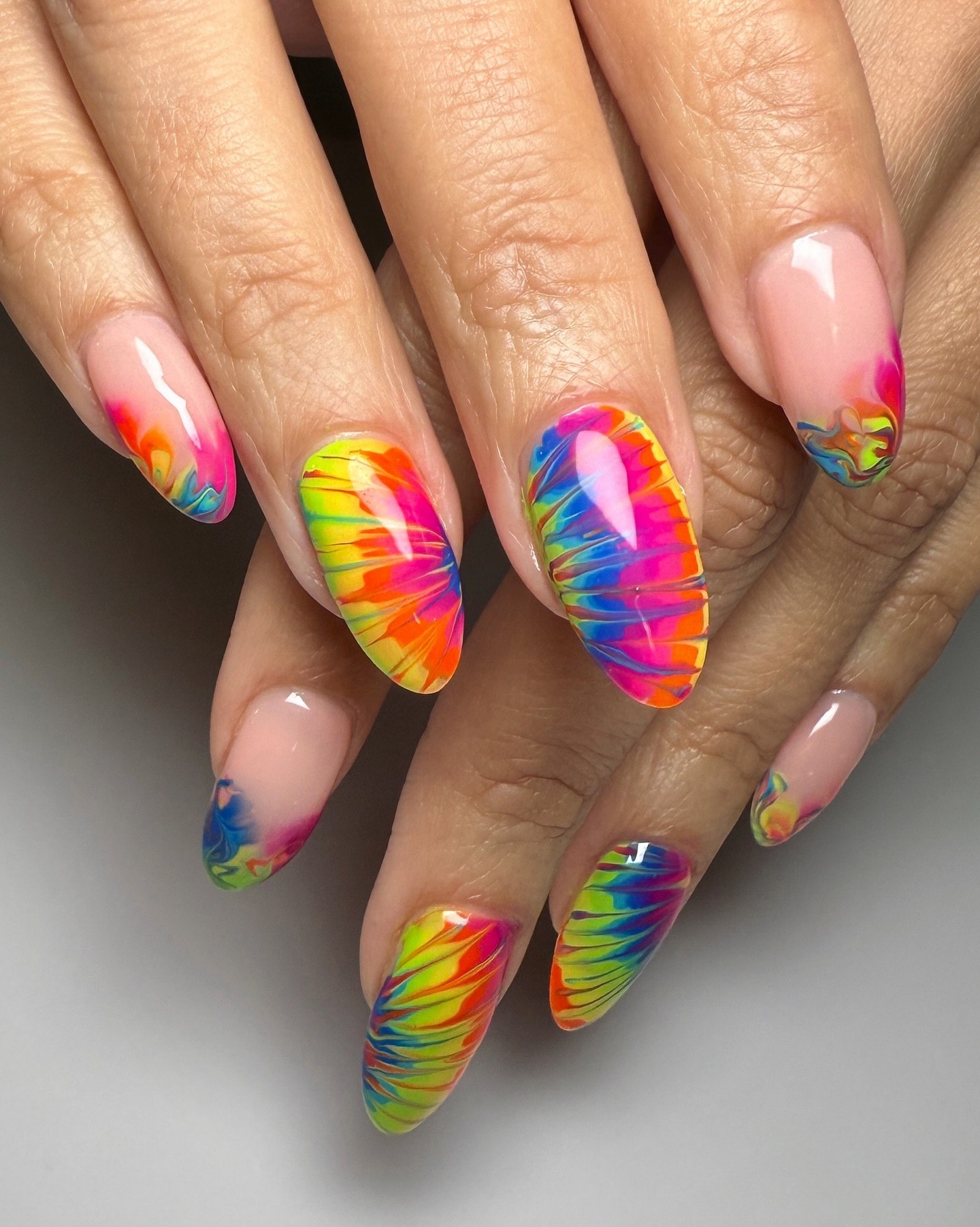 27 End of Summer Nail Ideas for 2026 26 Psychedelic Swirl French Tip Almond Nails