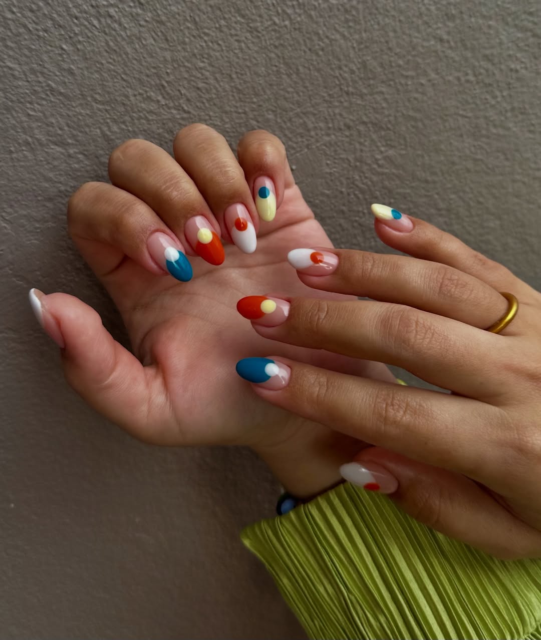 Retro Abstract Color Block Almond Nails