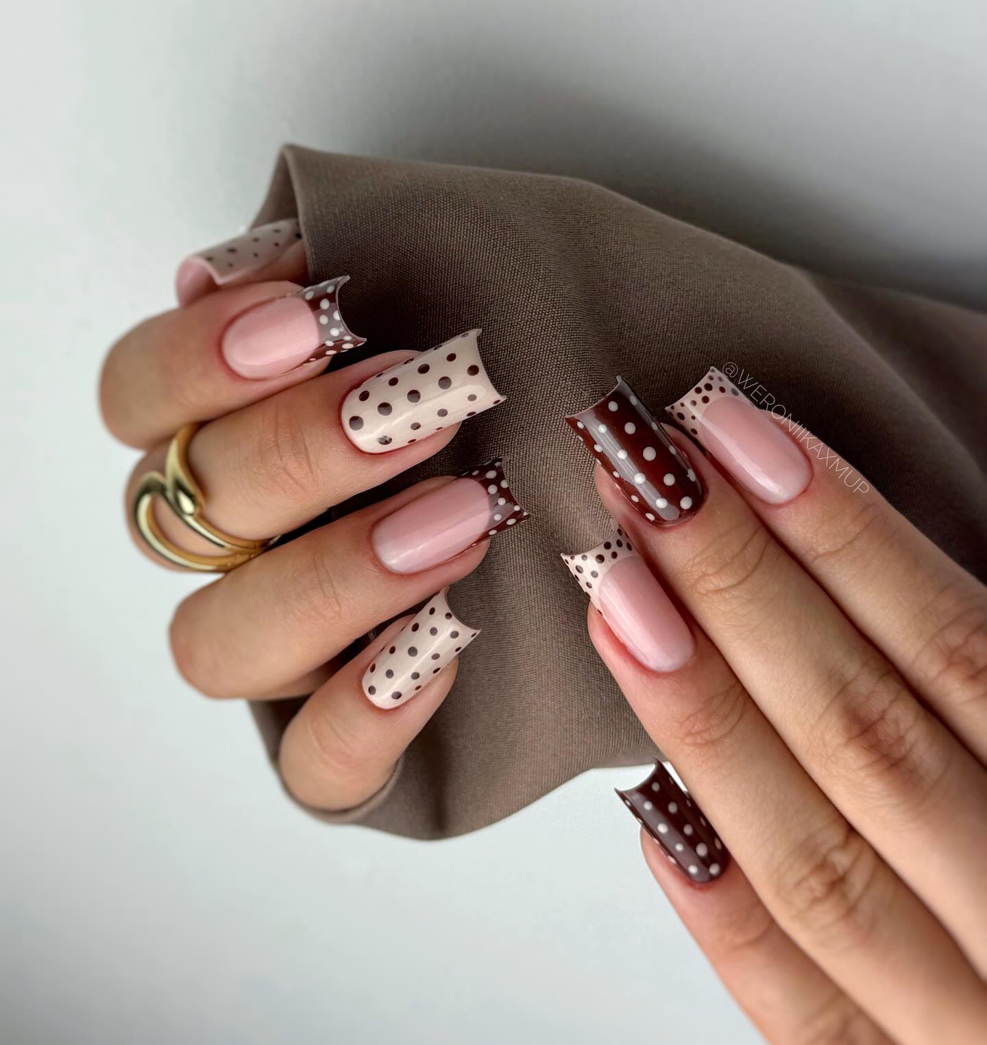 Retro Polka Dot French Tip Square Nails