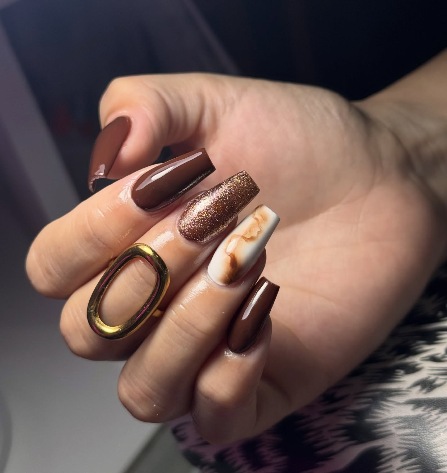 Rich Chocolate Marble Coffin Nails