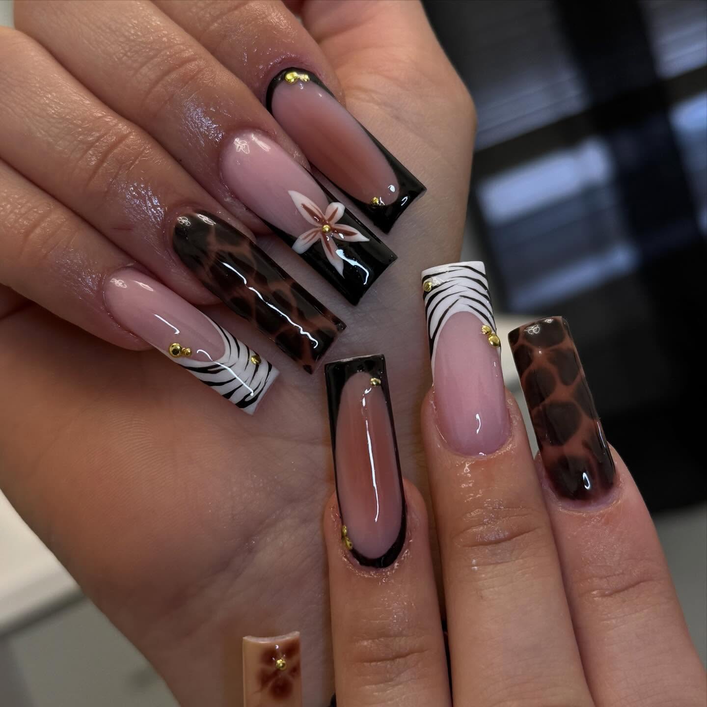 Safari French Tips With Animal Print Accents