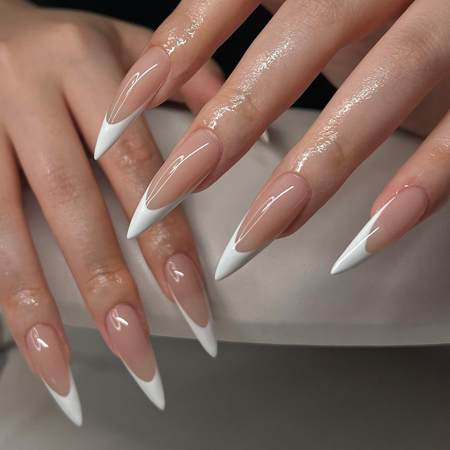 Sharp White Tip Stiletto French Manicure