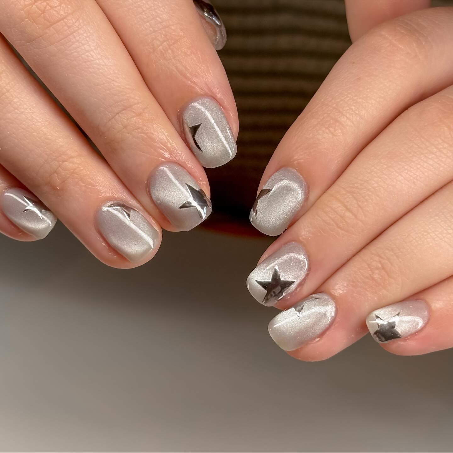 27 Chic Neutral Fall Nail Ideas You Need for 2026 9 Shimmering Silver Star Accent Nails