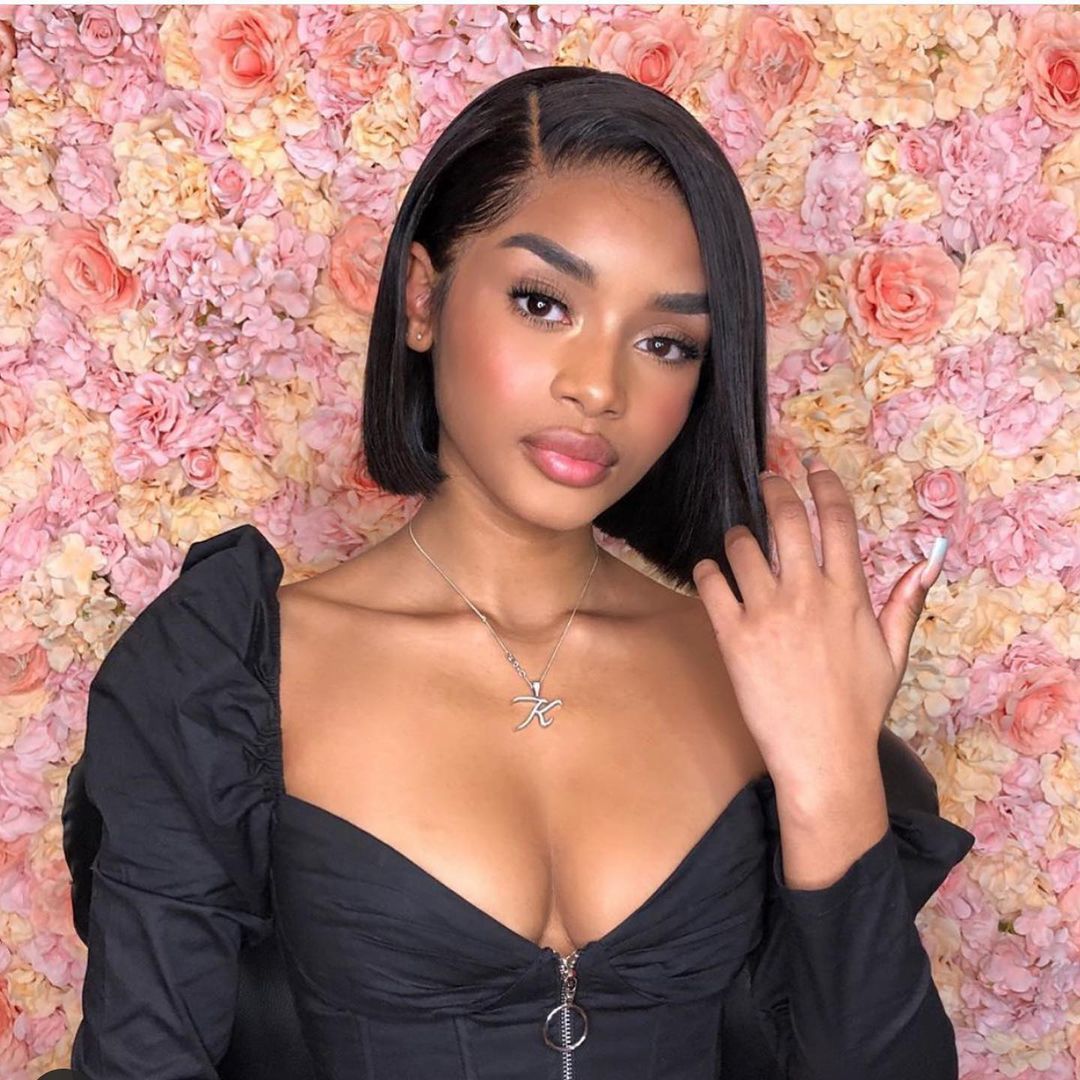 Sleek One-Length Black Bob With Deep Side Part