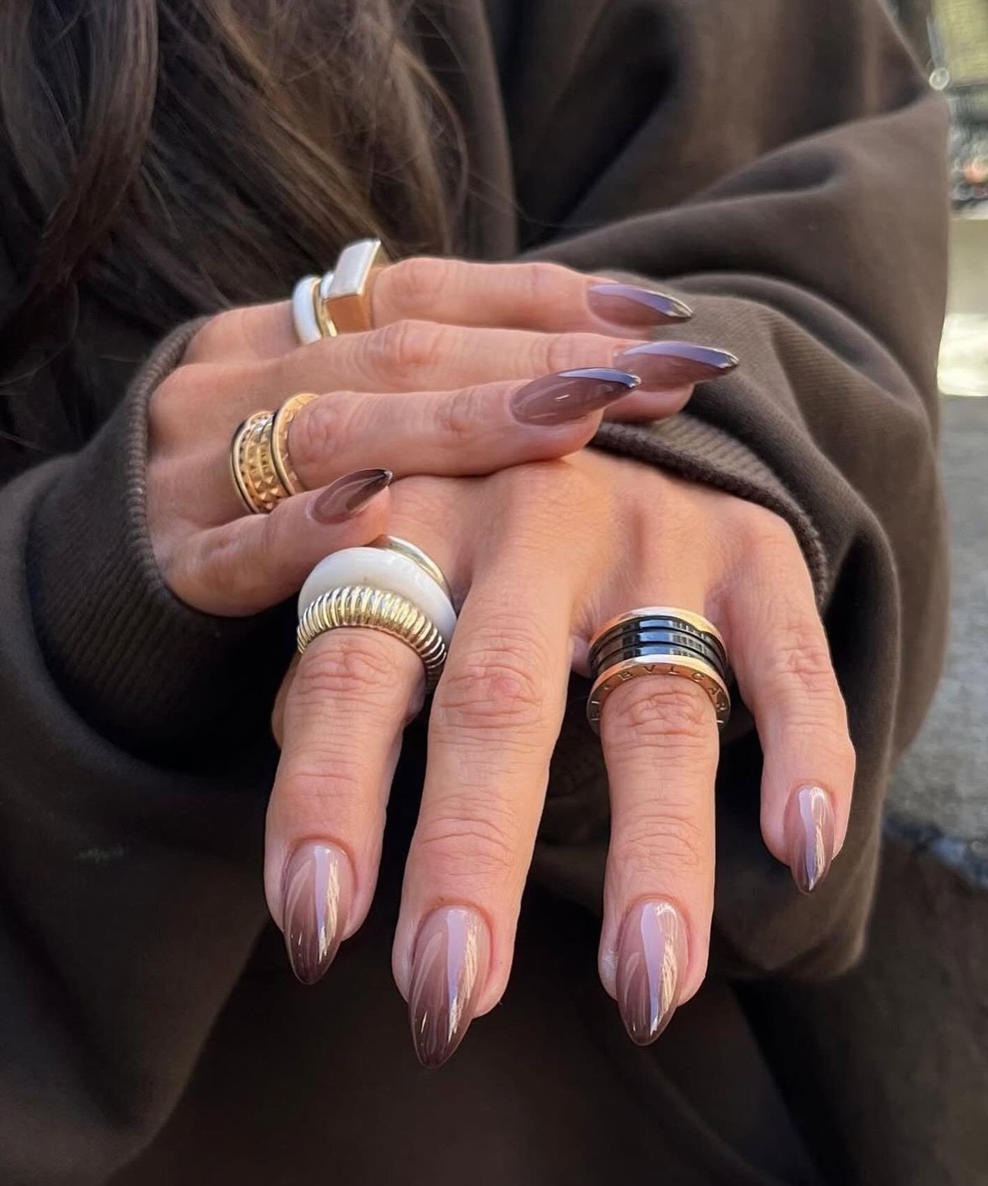 Smoky Gradient Milk Bath Almond Nails