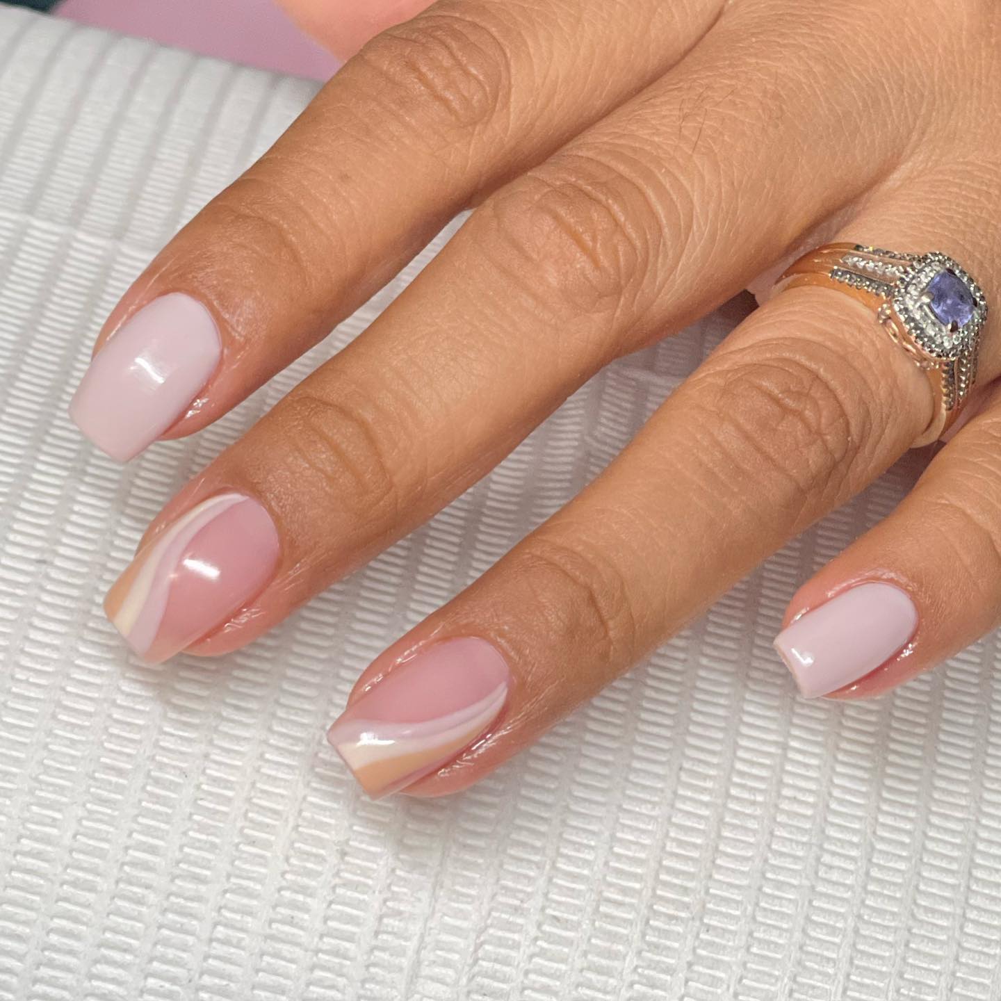 27 Chic Neutral Fall Nail Ideas You Need for 2026 28 Soft Pink and Beige Swirl French Tips