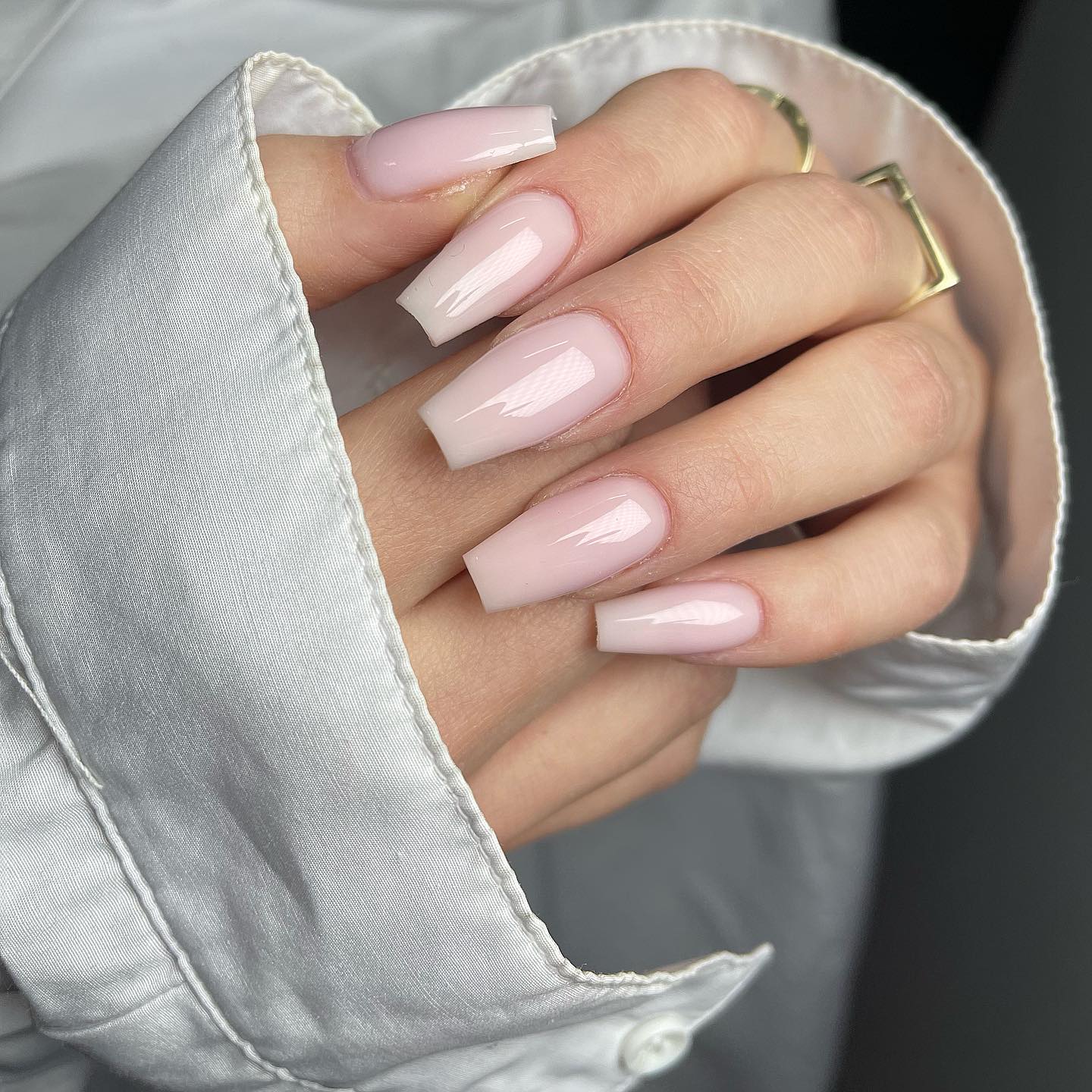 Soft Pink Milky French Tip Coffin Nails