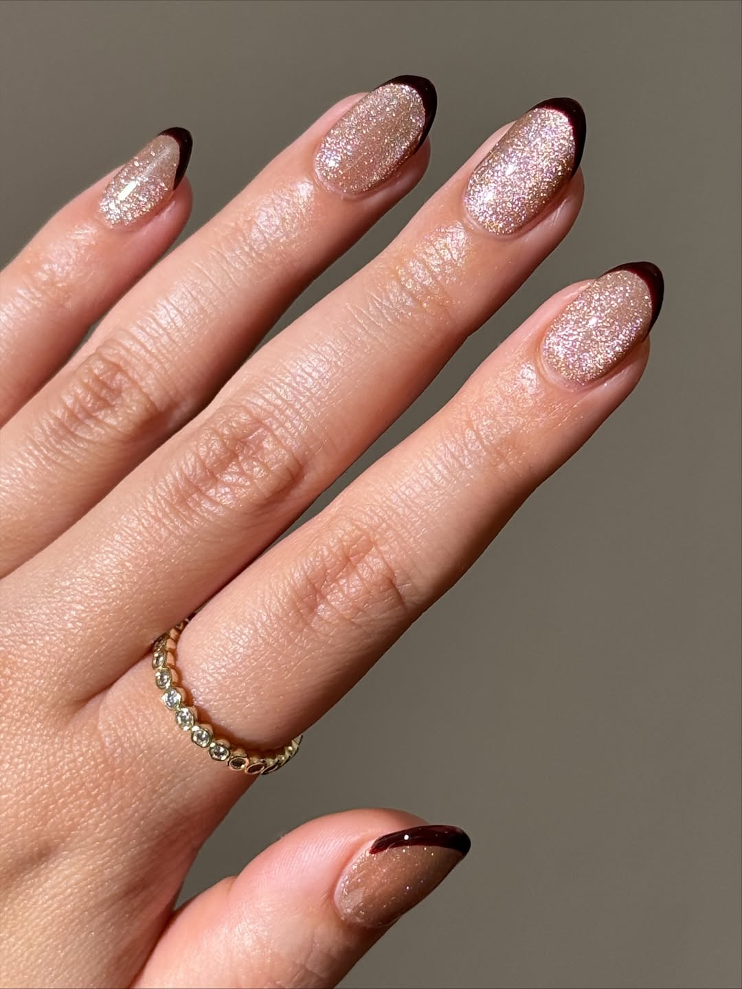 Sparkling Cranberry French Oval Nails
