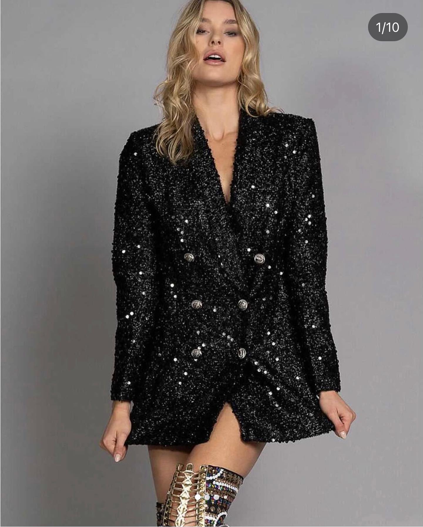 25 Fall Party Outfit Ideas You Need for 2026 23 Sparkling Sequin Blazer Dress With Embellished Boots
