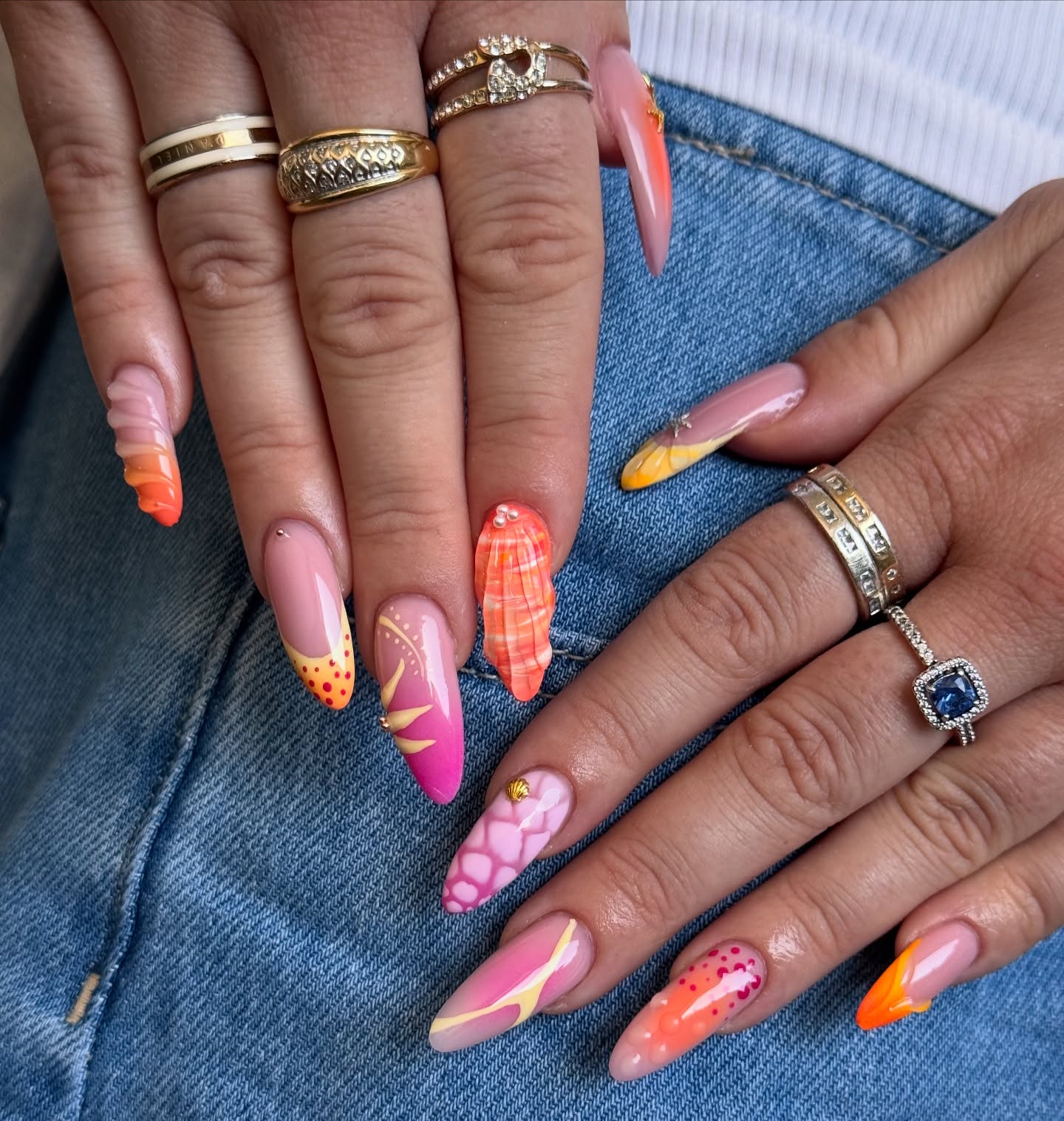 27 End of Summer Nail Ideas for 2026 25 Sunset Ombre French Tips With Shell Charm