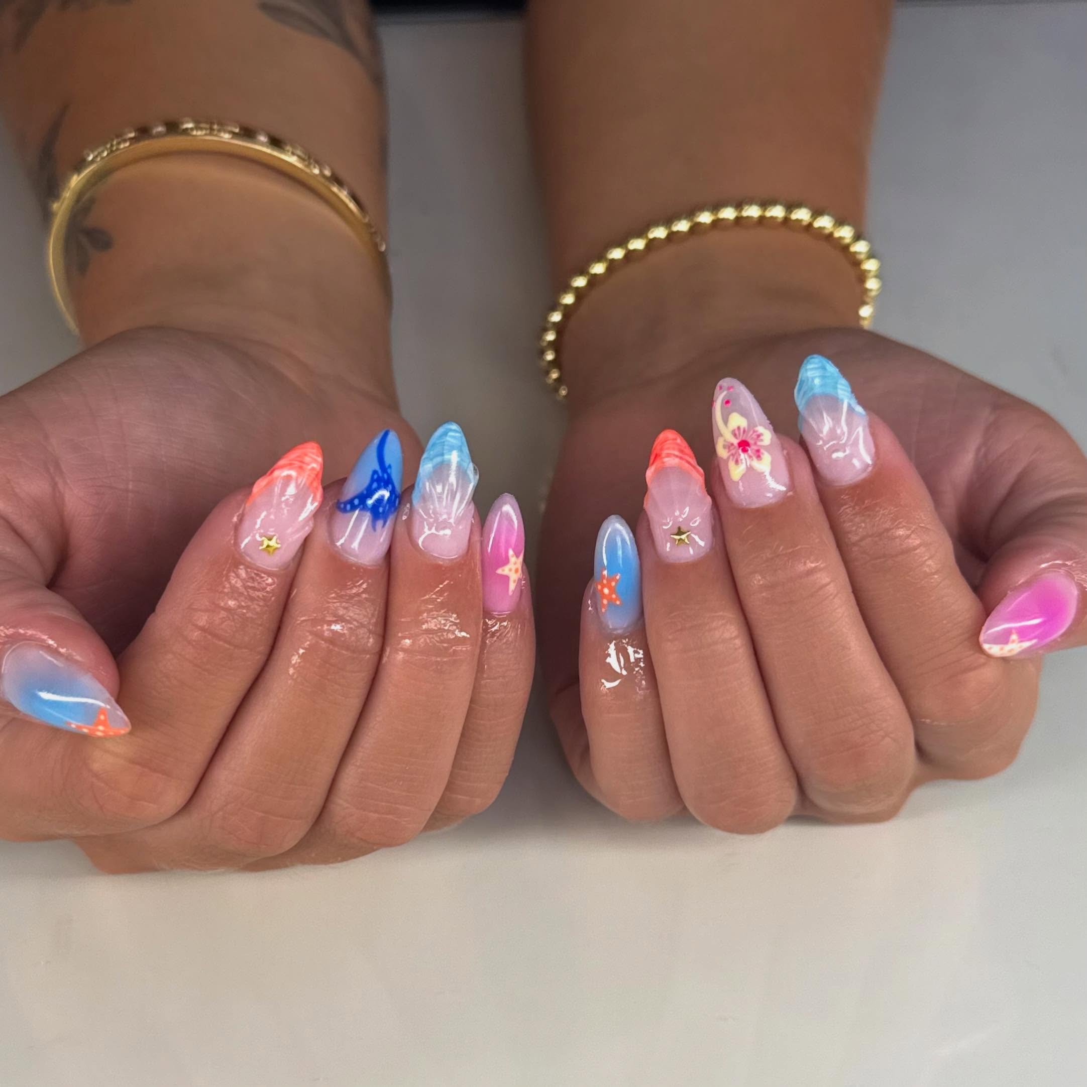 27 End of Summer Nail Ideas for 2026 12 Sunset Ombre Ocean Art Almond Nails