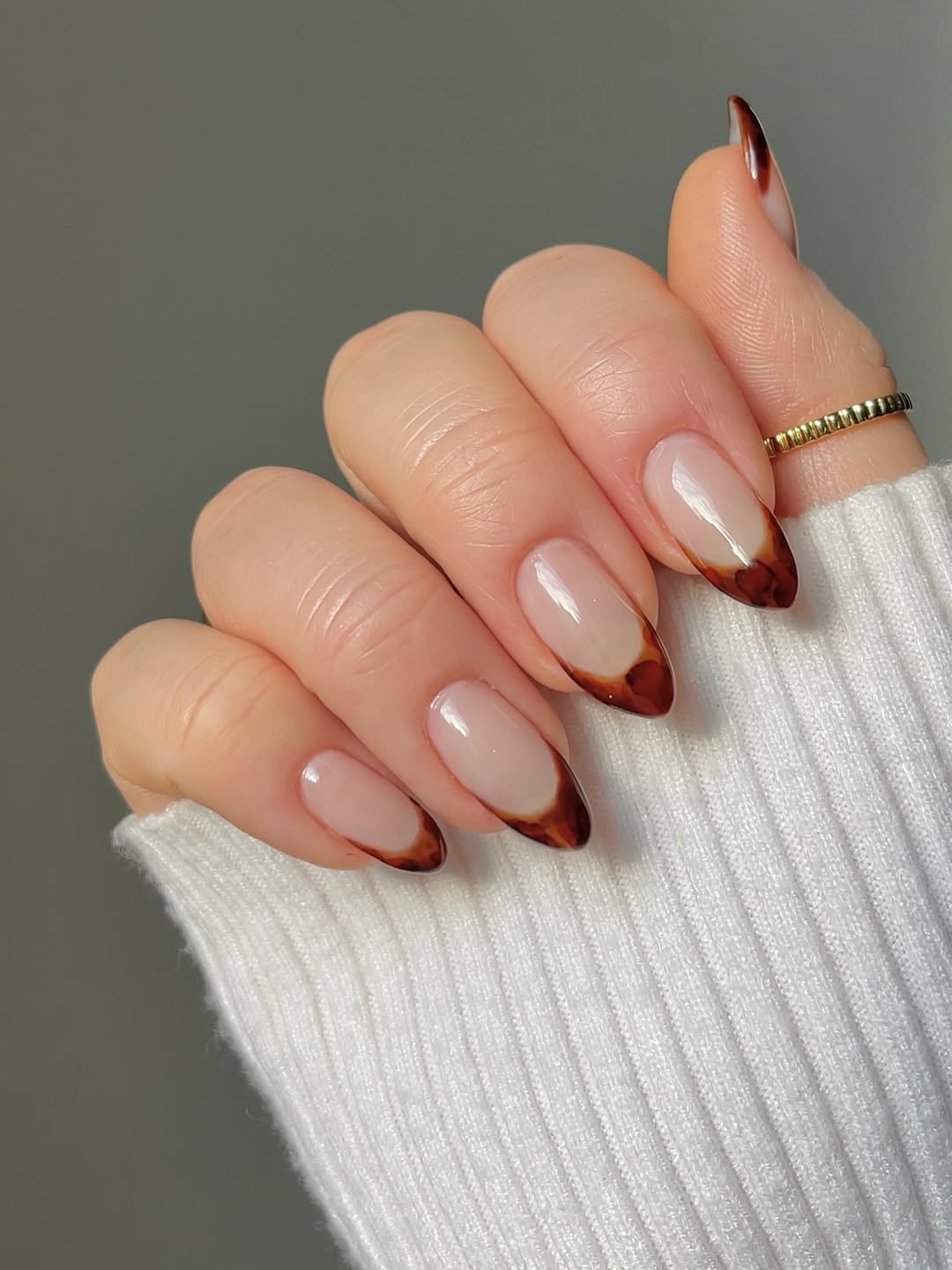 Tortoiseshell French Tip Almond Nails