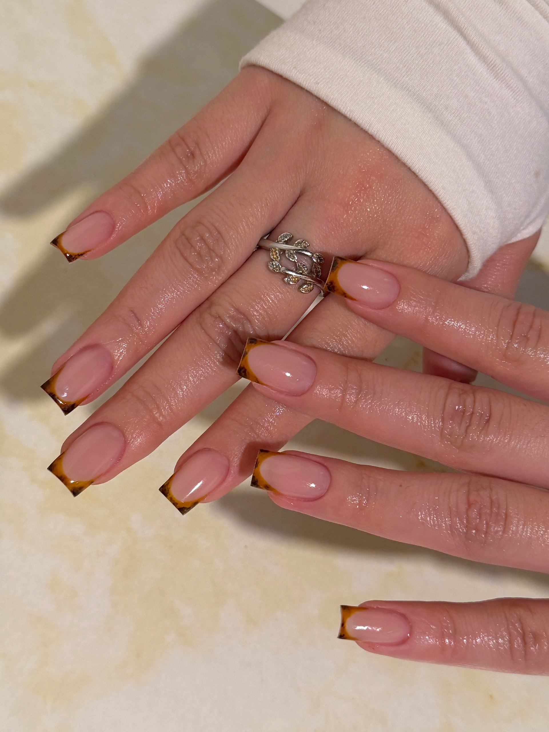 Tortoiseshell French Tip Square Nails