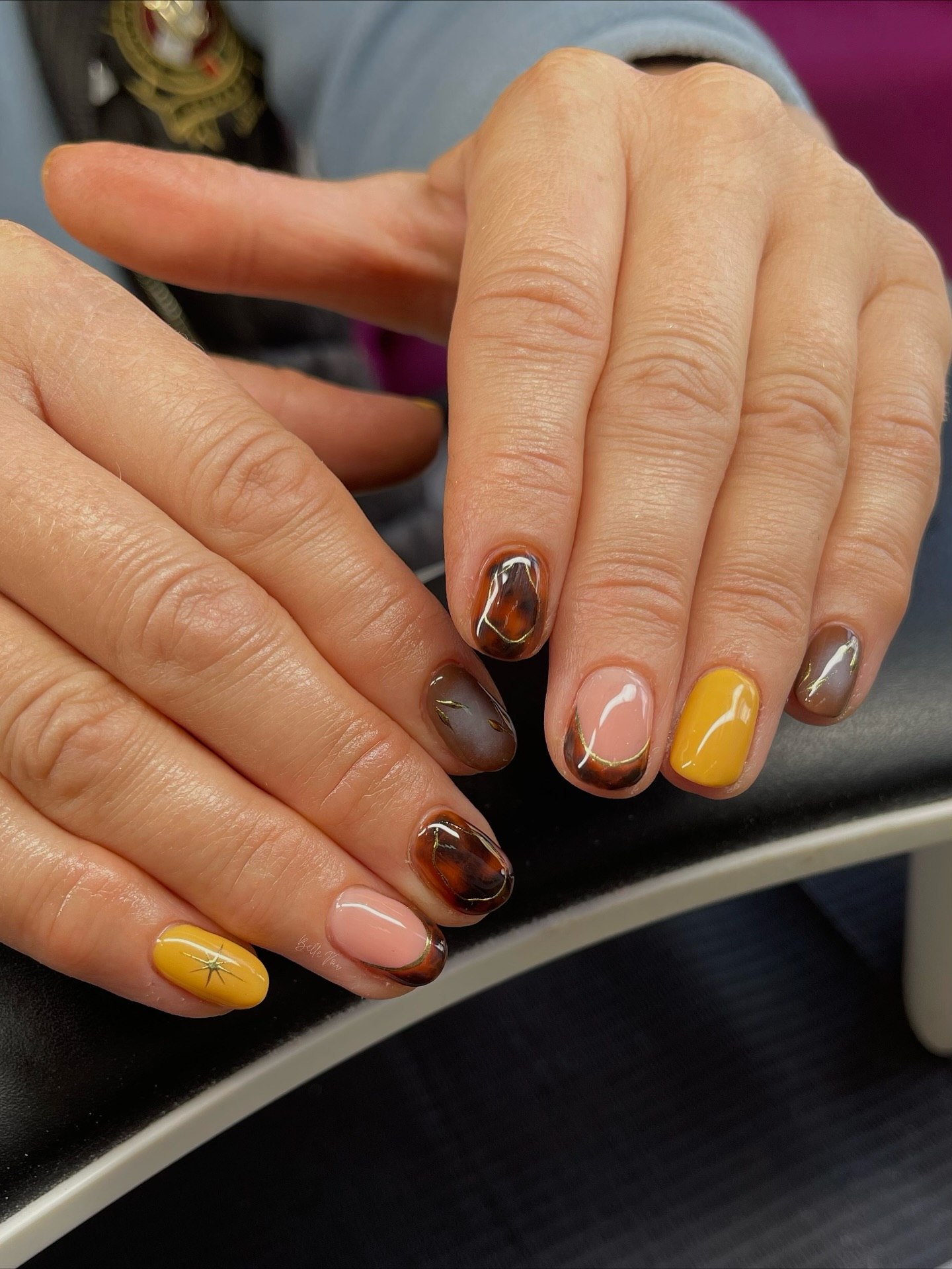 27 Must-Try Short Fall Nail Ideas for 2026 7 Tortoiseshell French Tips with Mustard Accents