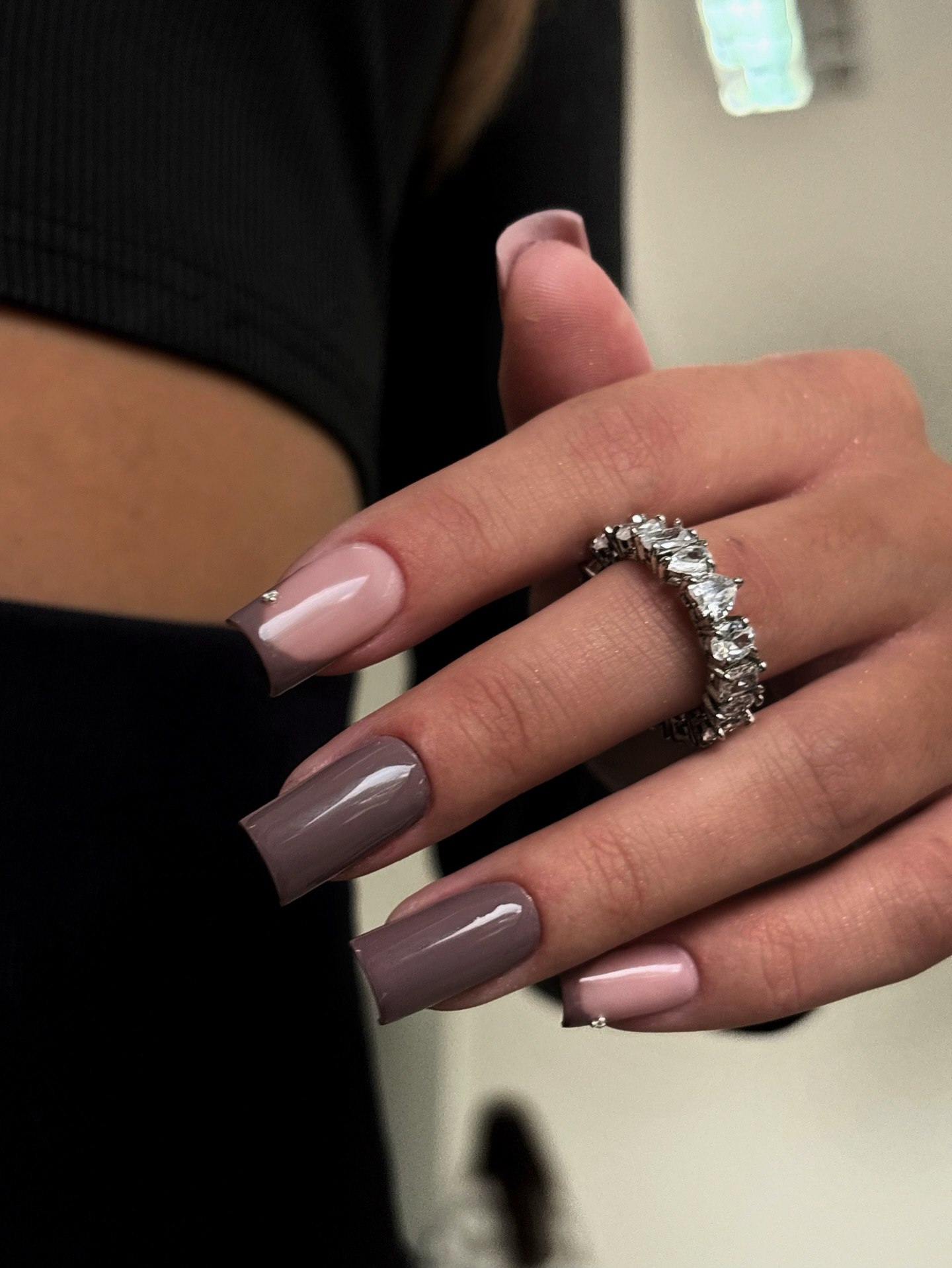 Two-Tone Mauve and Pink Square Nails